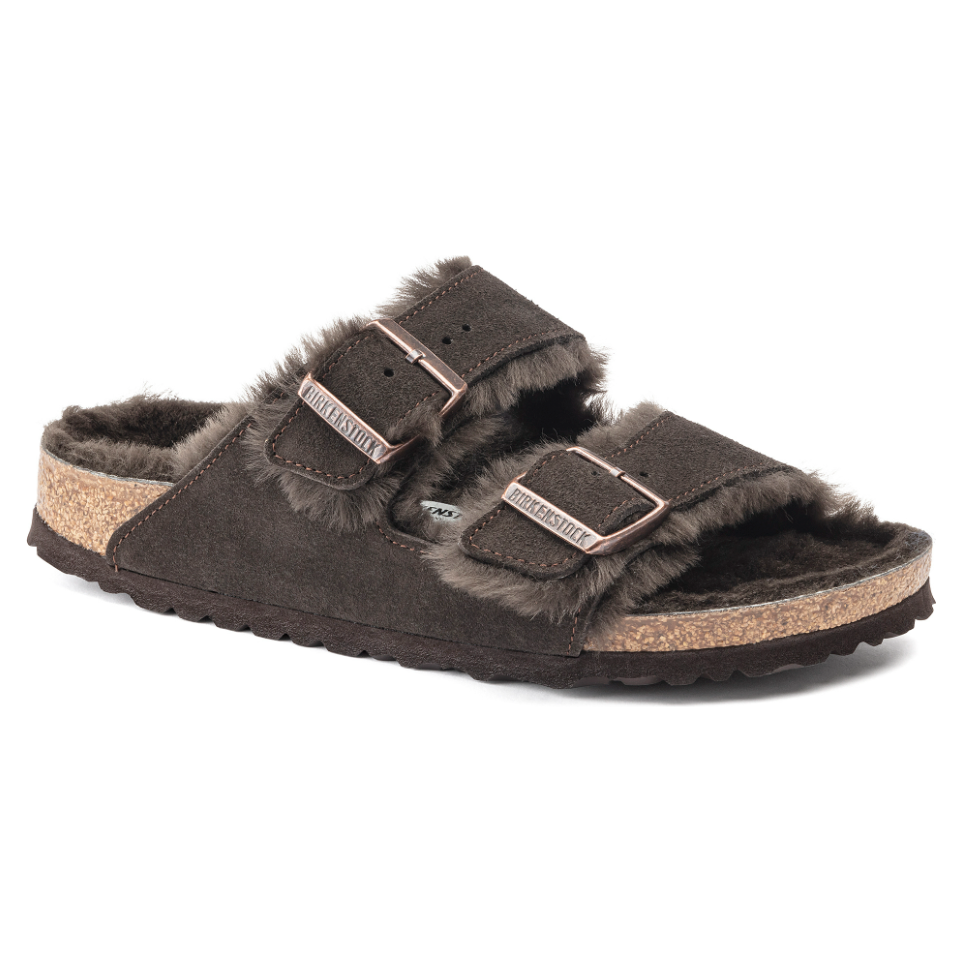 Birkenstock Arizona Shearling Suede Leather Slippers for Women & Men - Comfortable Mocha Brown House Shoes for Indoor & Outdoor Wear