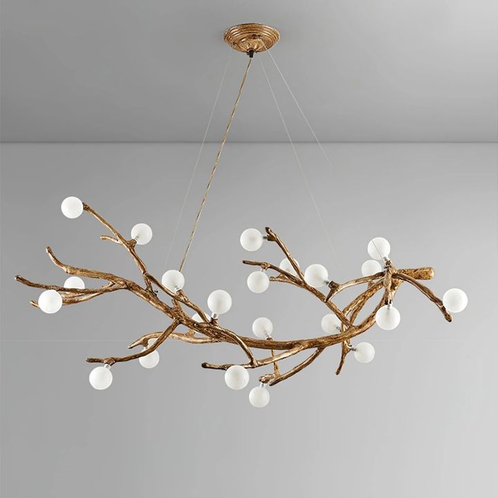 Boho Tree Branch Modern Chandelier - Handmade Wooden Ceiling Light Fixture for Living Room, Bedroom & Dining Room - Rustic Nature-Inspired Lighting Decor for Home & Cafe