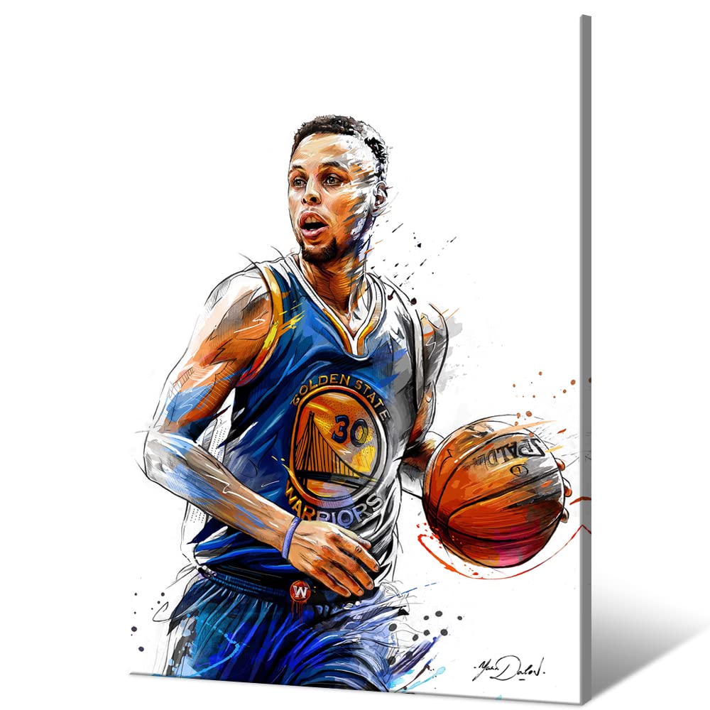 Stephen Curry Autographed Basketball Poster - Golden State Warriors Wall Art - Inspirational Framed Canvas Print 24x36 Inches - Perfect for Home, Office, Man Cave & Sports Fan Gifts - NBA Memorabilia for Men & Teens