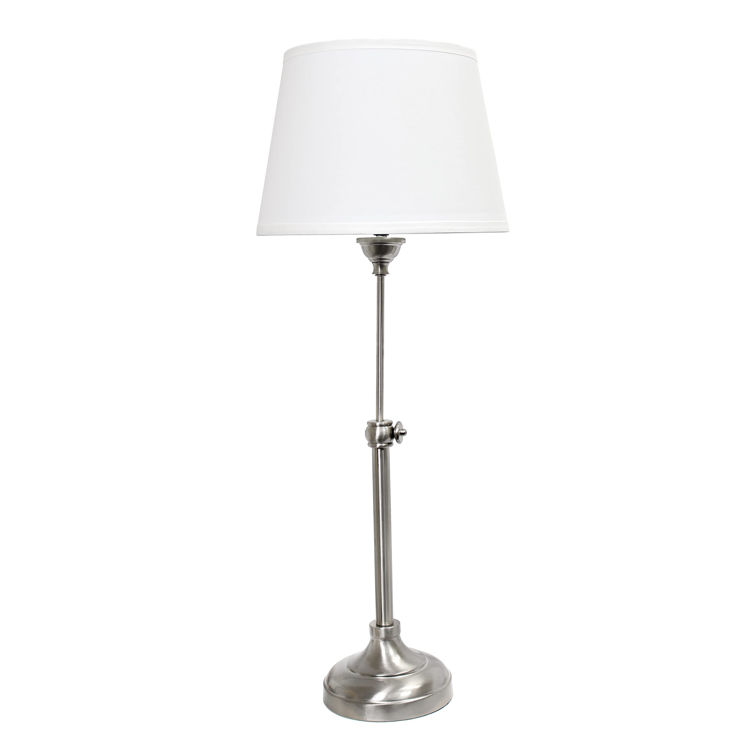 Elegant Designs LC1017-BSN Brushed Nickel Adjustable 3-Piece Lamp Set with White Fabric Shades - 1 Floor Lamp & 2 Table Lamps for Living Room, Bedroom, or Office Lighting Decor