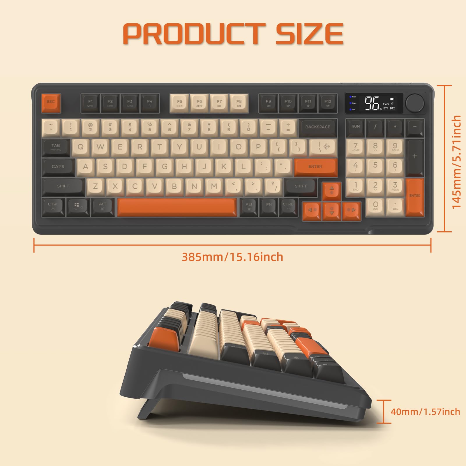 Freewolf M96 Wireless Gaming Keyboard - RGB Backlit, Knob Control, Bluetooth/2.4G for Win/Mac | Perfect for Esports & Office Work