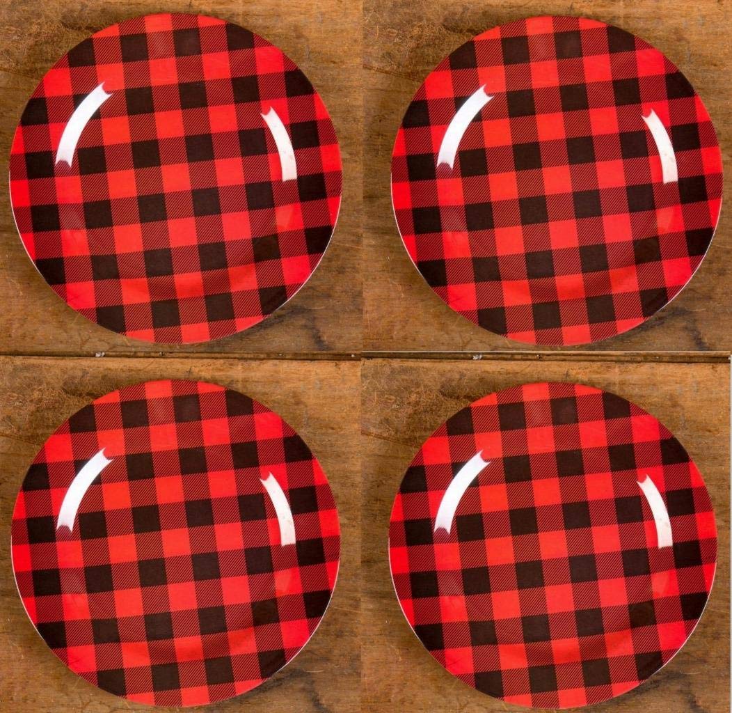 Ragon House 12 Inch Red and Black Buffalo Check Charger Plates - Set of 4 for Christmas, Thanksgiving, and Holiday Table Decor