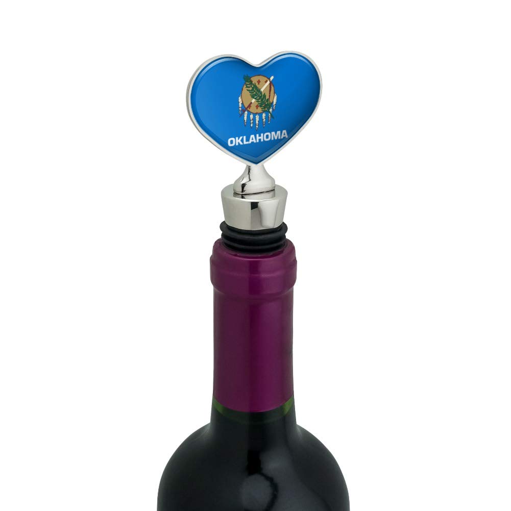 Oklahoma State Flag Heart Love Wine Bottle Stopper - Cork Stopper for Wine Bottles, Decorative Gift for Oklahoma Fans, Perfect for Parties, Home Decor & Wine Lovers