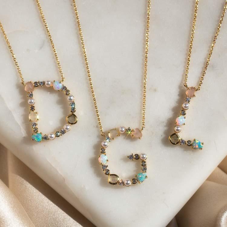 Opal Monogram Pendant Necklace - Personalized Initial Jewelry for Women - Perfect Gift for Birthday, Anniversary & Everyday Elegance