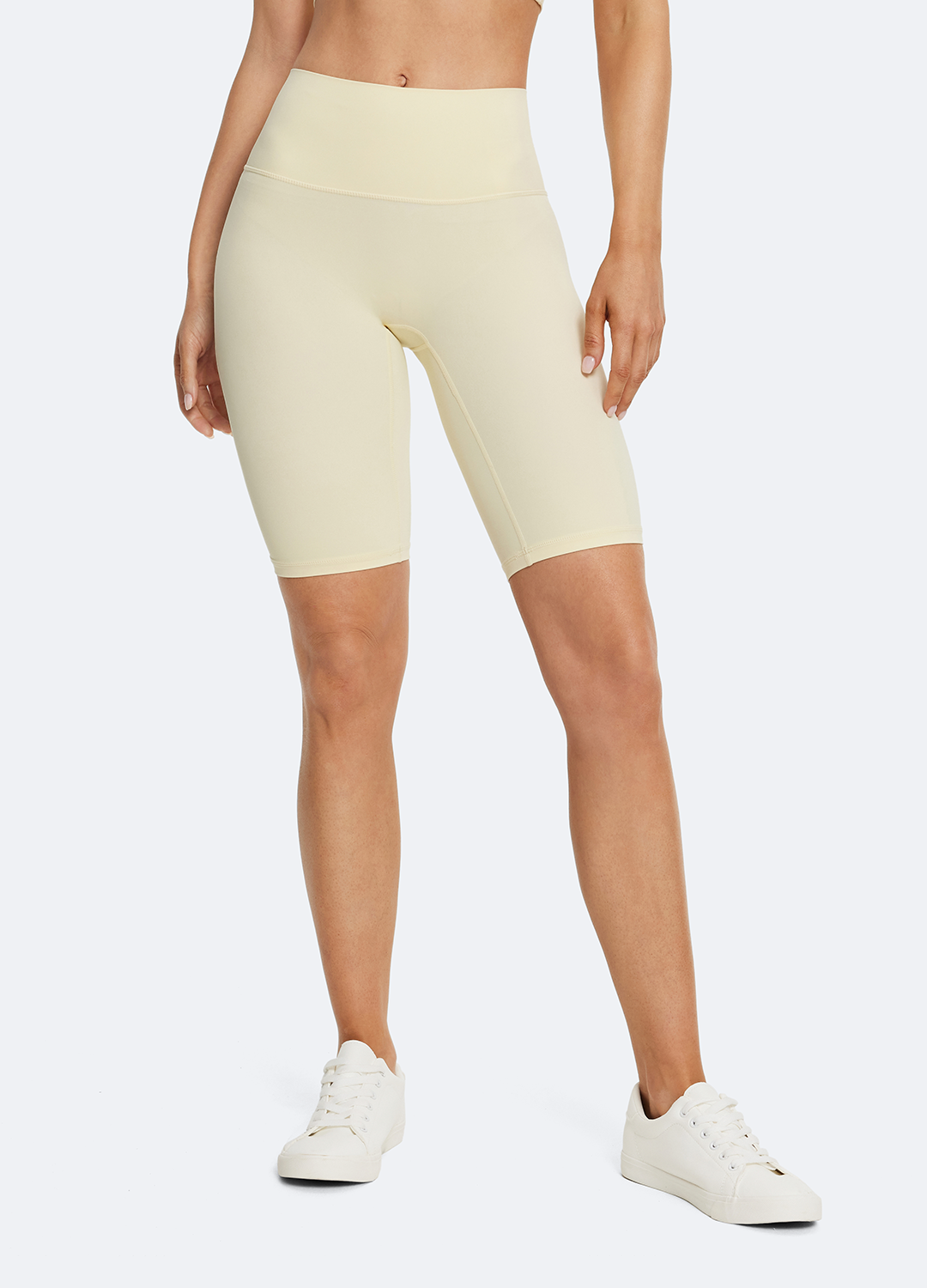 Butter Yellow High Waist Bike Shorts for Women - Comfortable & Breathable Cycling Shorts for Workout, Running, Yoga - Perfect for Gym & Outdoor Activities