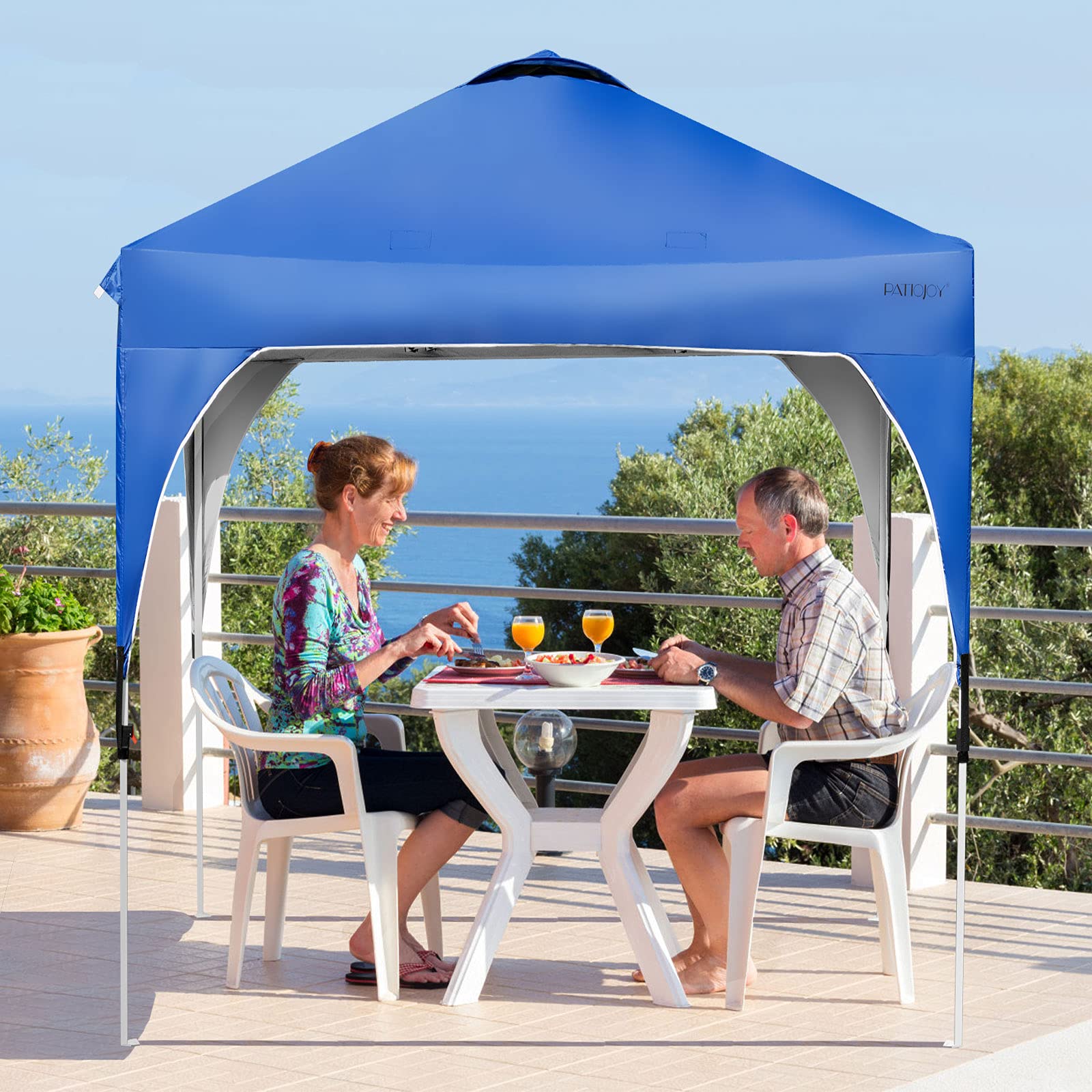 Tangkula 6.6x6.6 FT Outdoor Pop-Up Canopy Tent - Adjustable Height Commercial Instant Shelter with Carry Bag & 4 Weight Bags - Waterproof Sun Shade for Camping, Beach, Picnic, Backyard Parties (Blue)