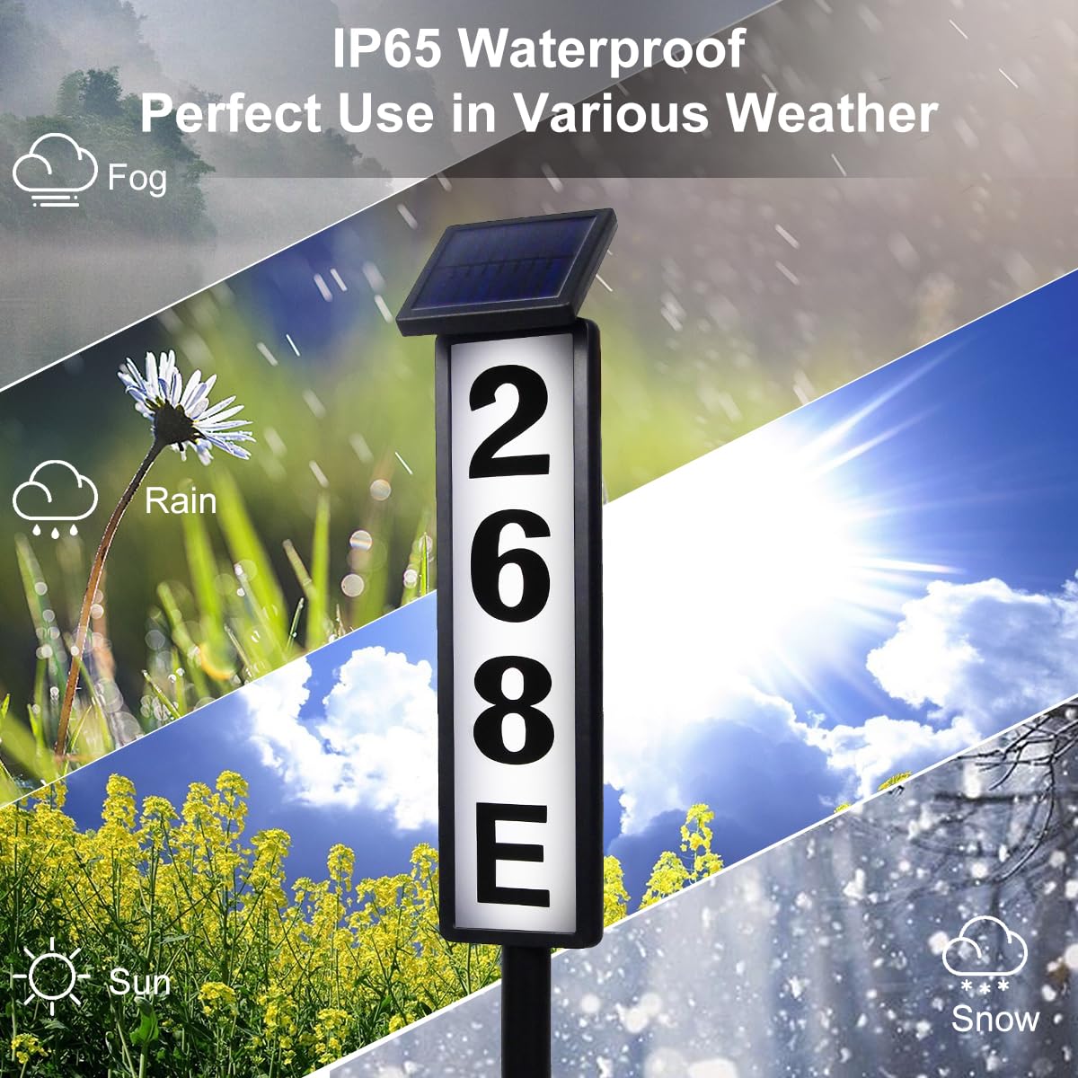 Solar Powered Address Sign with LED Light - Waterproof Outdoor House Numbers Plaque for Mailbox, Front Door & Garden - Easy to Install & Energy Efficient