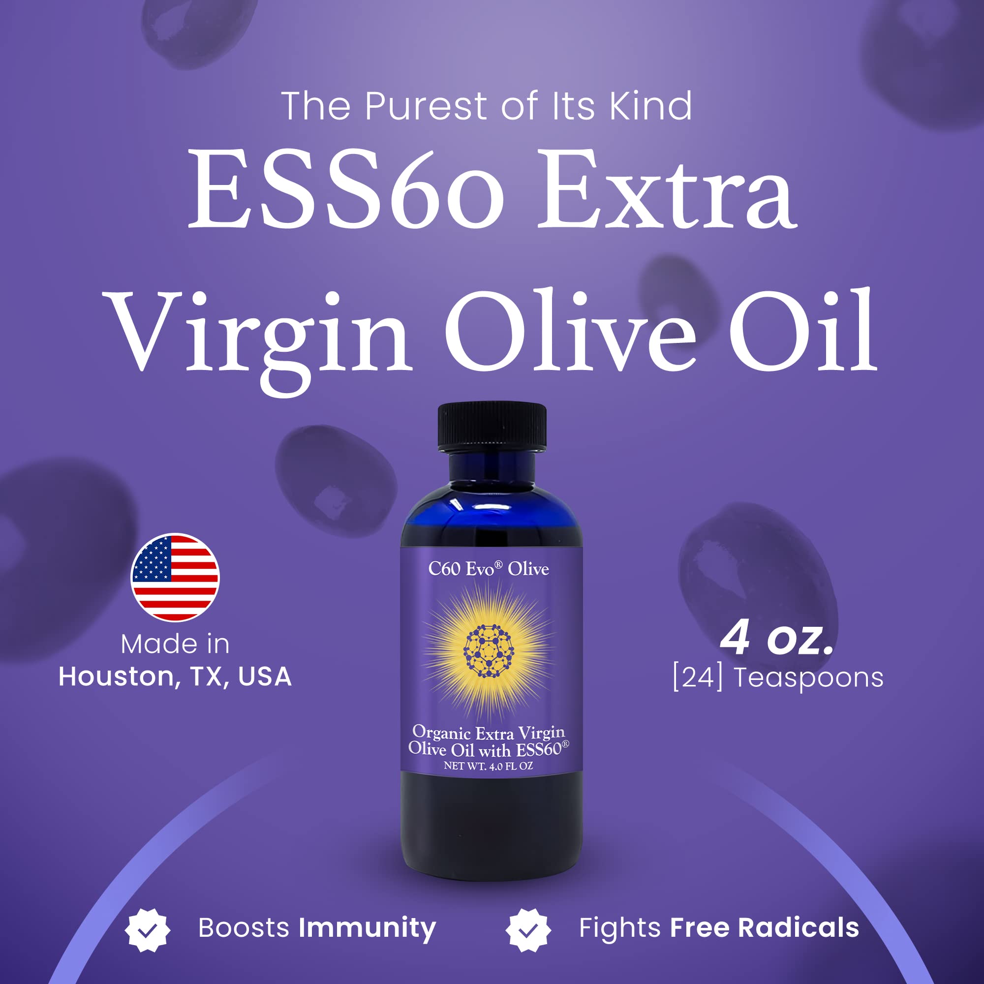 Organic C60 EVO Olive Oil - Pure C60 ESS60 Supplement for Joint Pain Relief, Flexibility, Energy & Immune Support - Natural Sleep Aid (4 oz) - Ideal for Athletes, Seniors & Wellness Enthusiasts