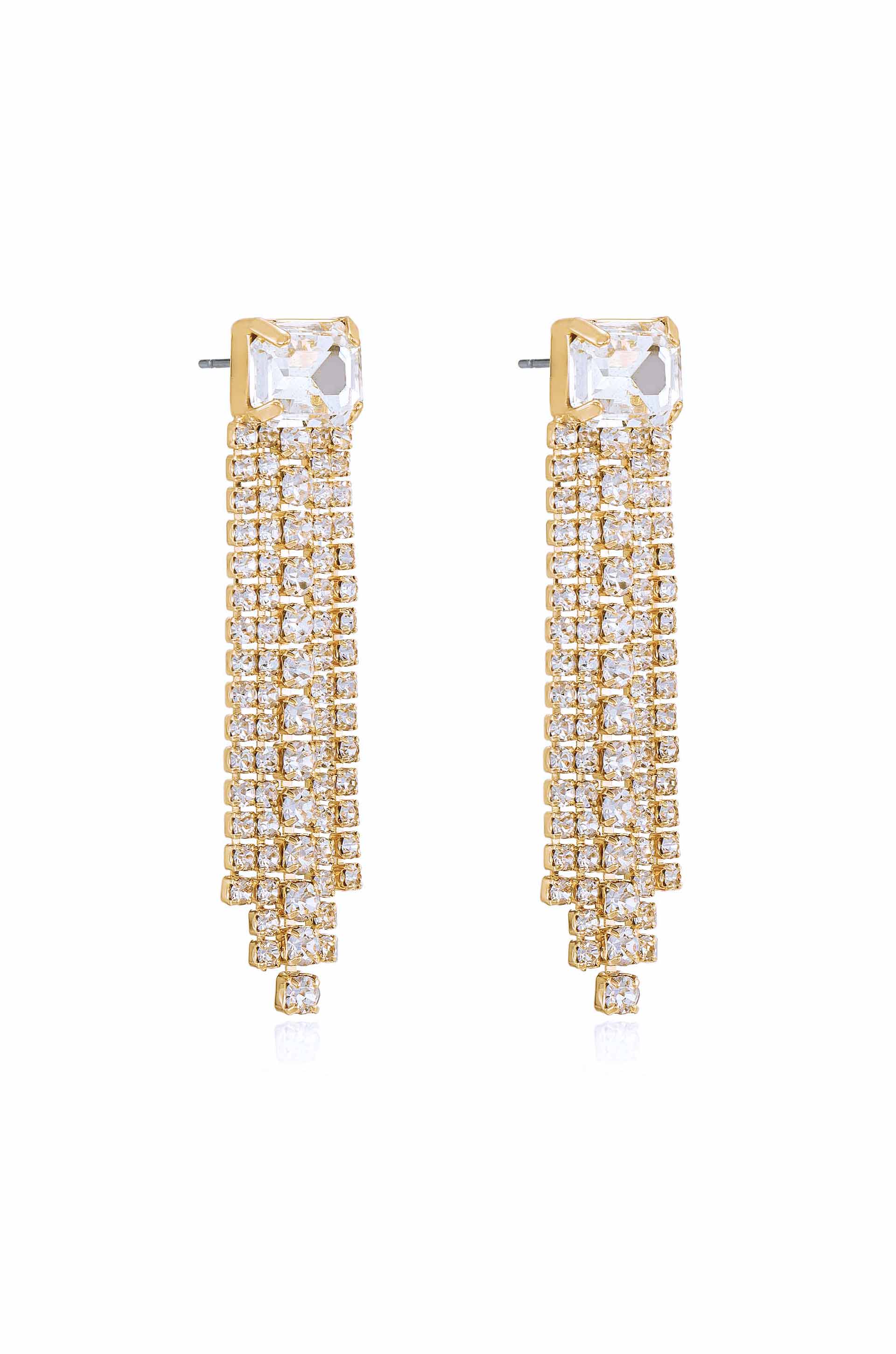 Elegant Crystal Fringe Drop Earrings for Women - Wedding, Party & Evening Wear - Dangle Earrings for Formal Occasions