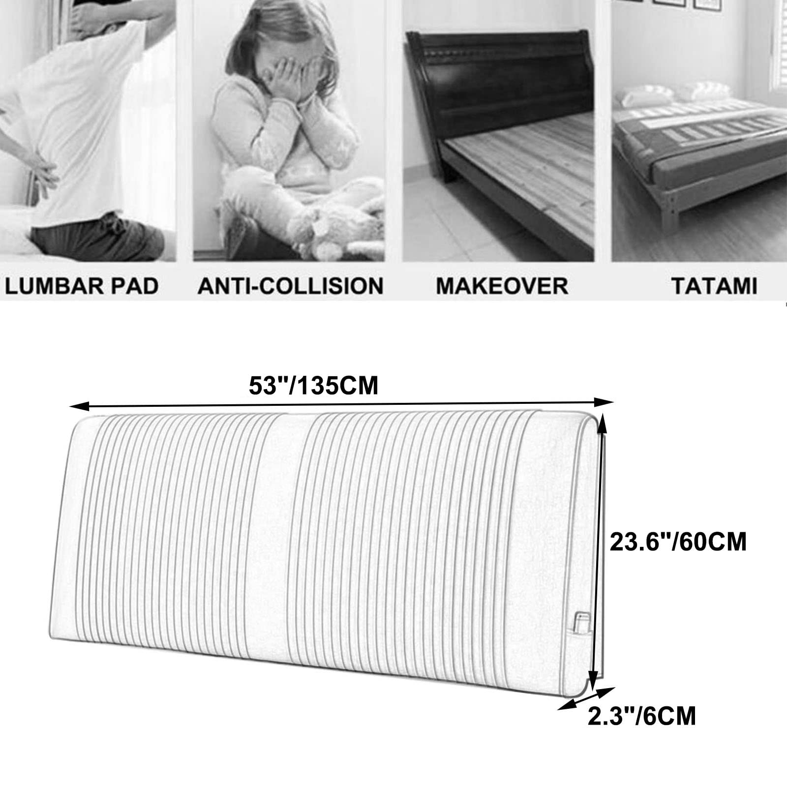 King Size Headboard Cushion - Double Bed Backrest Pillow with Removable Cover - Lumbar Support & Reading Wedge for Dorm, Hotel, Daybed (Orange, 53