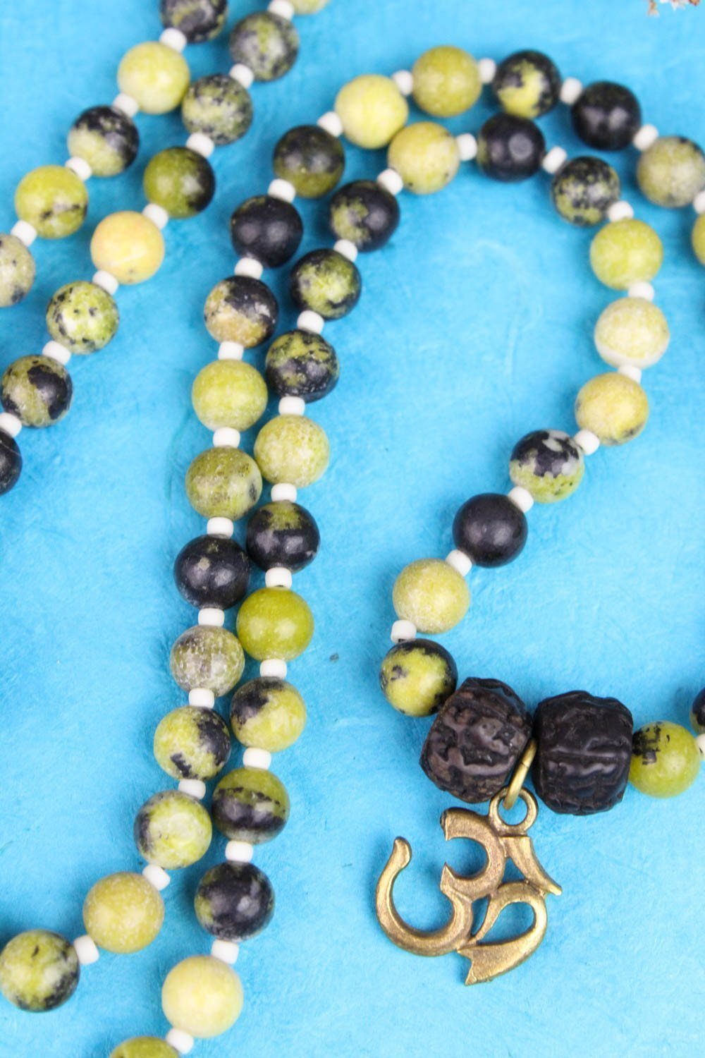 Green Turquoise Bone Feather Mala Beads - Handmade Spiritual Meditation Necklace for Yoga, Chakra Healing & Boho Jewelry