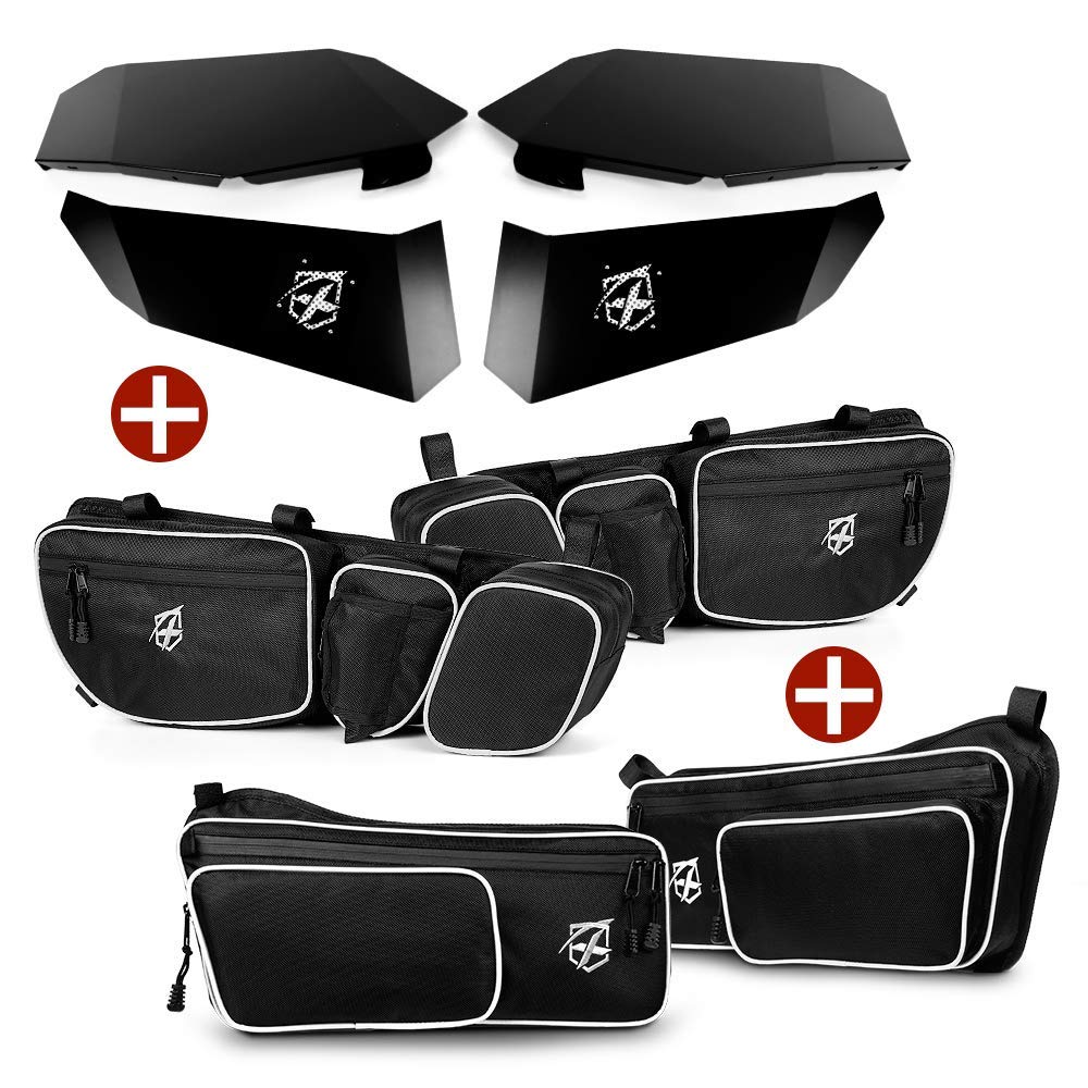 Xprite Aluminum Lower Full Door Panel Inserts with Front & Rear Side Storage Bags (3-Piece Set) - Perfect for Jeep Wrangler JK & JL Off-Roading & Adventure Accessories