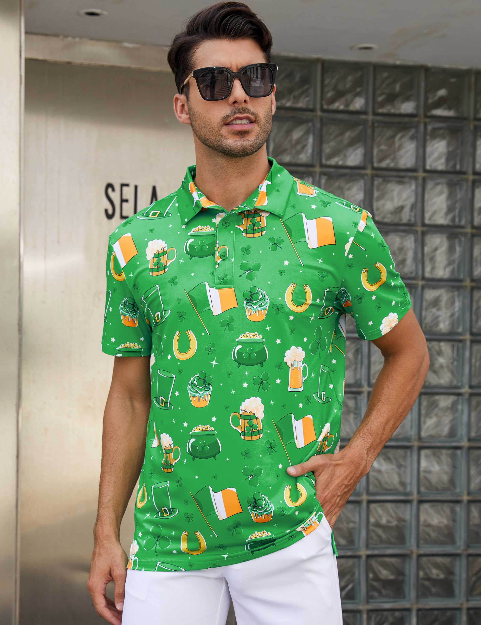 Men's Short Sleeve Polo Shirts - Breathable Printed Golf Shirts for Men - Perfect Casual & Sportswear for Golf, Work, and Everyday Wear