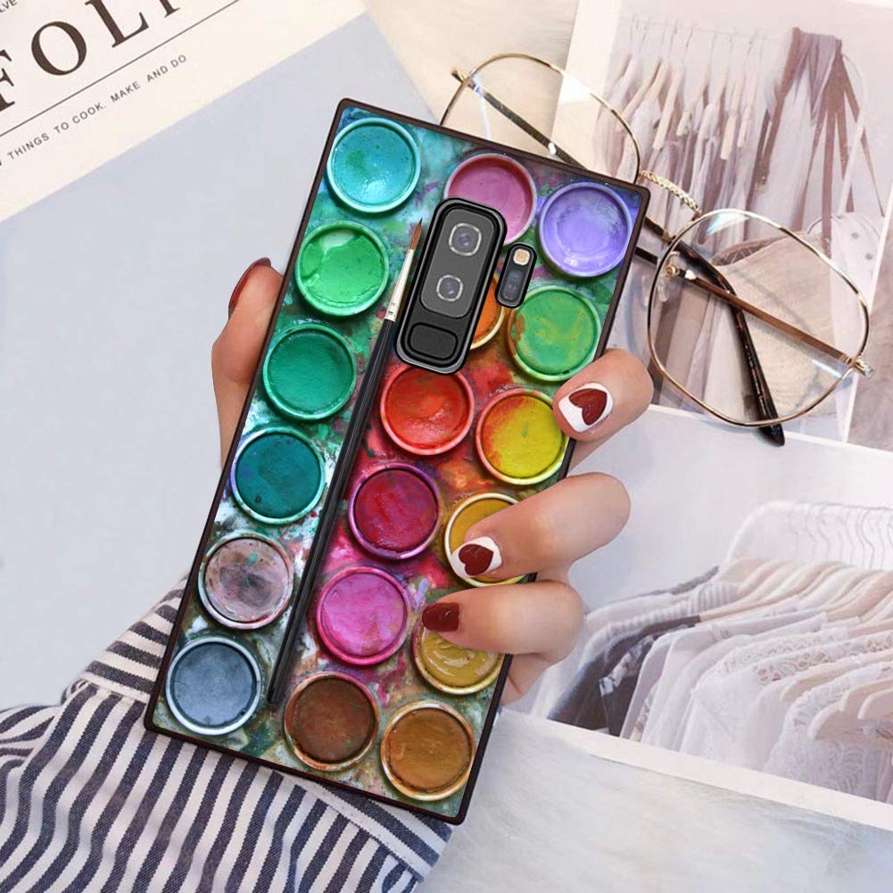 Shockproof Black TPU Silicone Case for Samsung Galaxy S9 Plus - Watercolor Design Protective Phone Cover | Durable Rectangle Case for Everyday Use, Travel & Outdoor Activities
