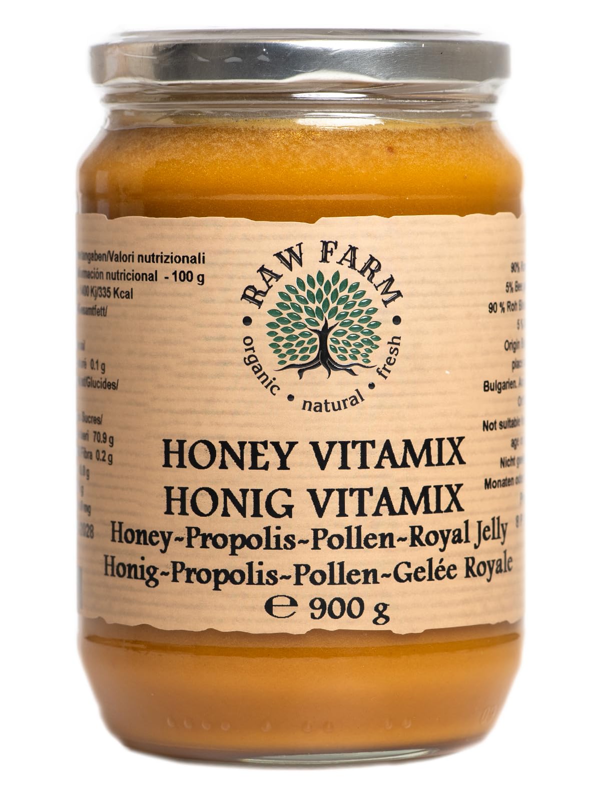 900g Raw Honey with Propolis, Pollen, Royal Jelly & Beeswax - Natural Immune Booster Supplement - Farm Fresh Unprocessed - Perfect for Tea, Baking & Wellness Routines