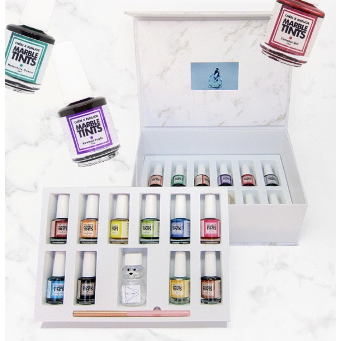 Cheri Marble Tint Kit #MT KIT02 - Professional Nail Art Stamping Polish Set for DIY Manicure at Home or Salon Use