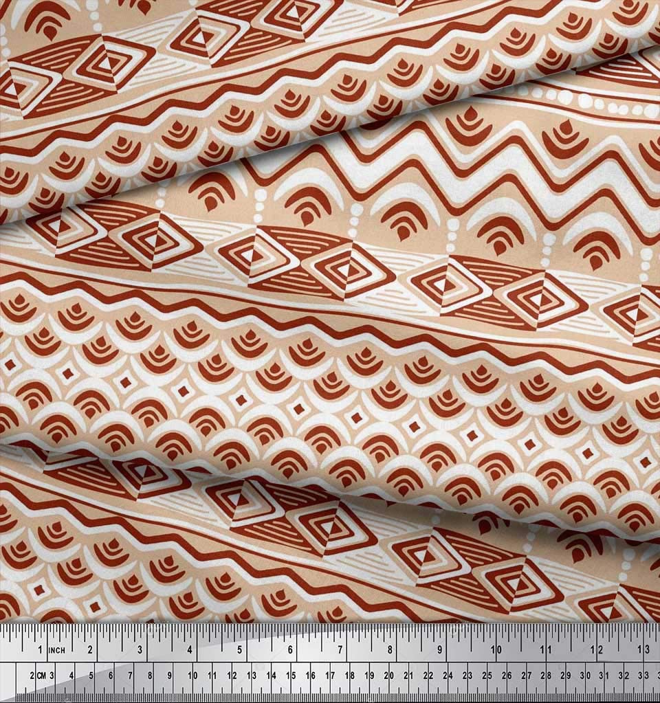 Soimoi Moss Georgette Brown Fabric by The Yard - 42 Inch Wide Aztec Geometric Printed Fabric for Dresses, Curtains & Home Decor | Tribal & Contemporary Fusion Material for Fashion Sewing & DIY Projects