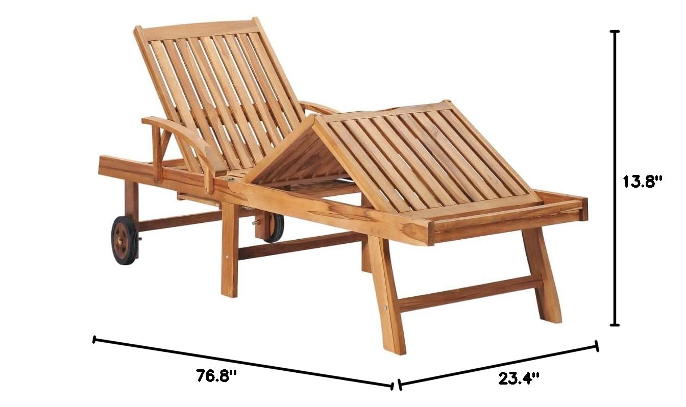 Premium Acacia Wood Sun Lounger with Green Cushion - Outdoor Chaise Lounge, Wooden Sunbed & Daybed for Poolside, Patio, Garden Relaxation