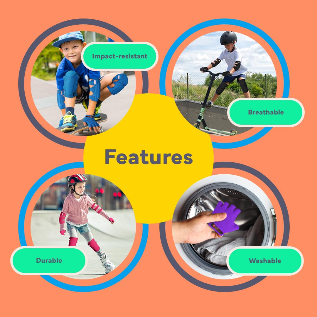 LaScoota Kids Knee and Elbow Pads Set with Protective Gloves - Safety Gear for Skateboarding, Rollerblading, Scooter Riding - Perfect for Outdoor Sports & Playground Activities