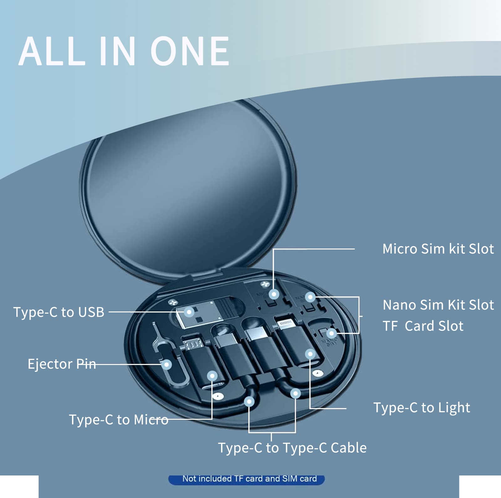 9-in-1 USB Adapter Cable Case with Card Slot - Phone Holder & Organizer for Travel
