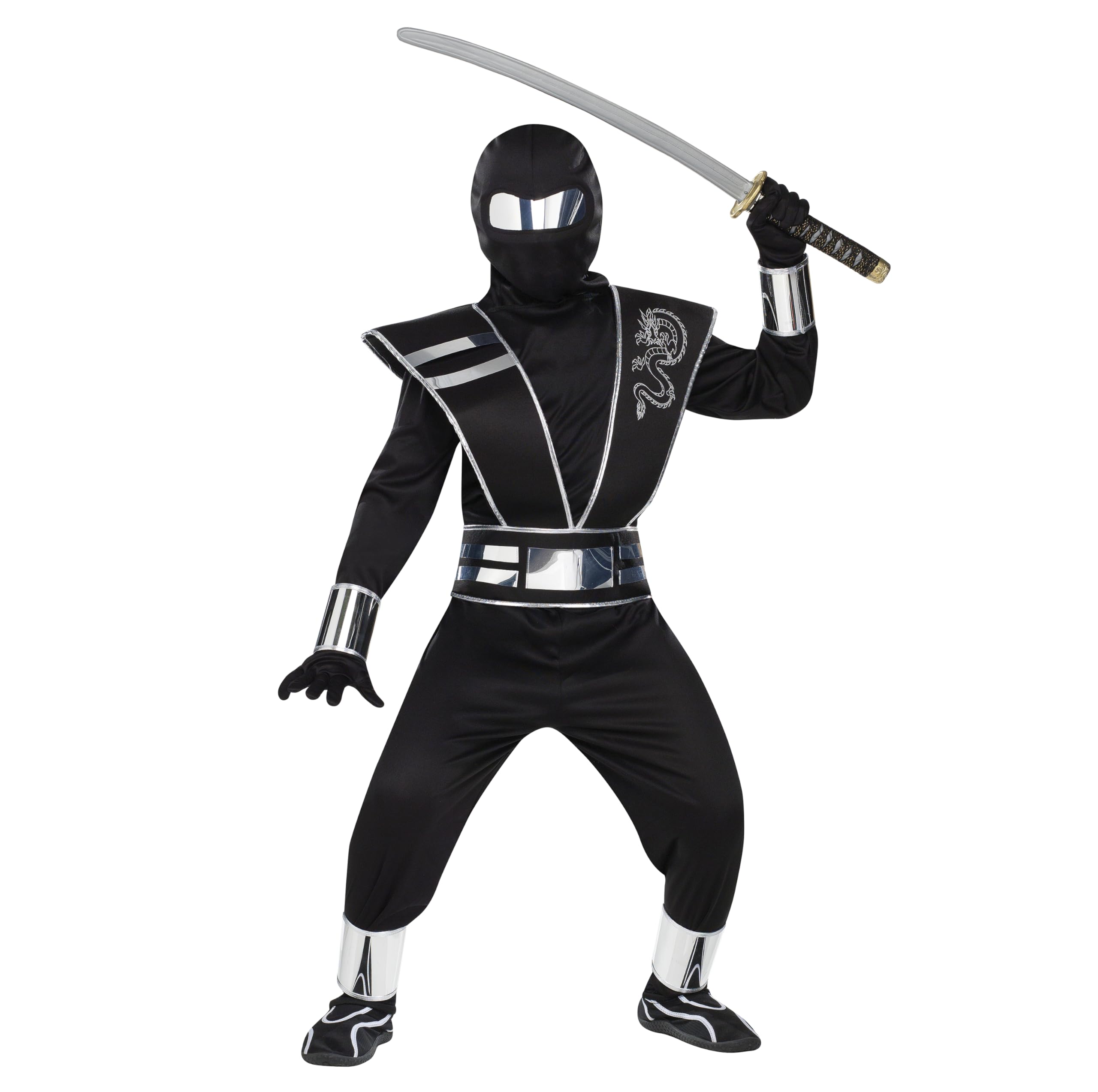 Fun World Boys Mirror Ninja Silver Costume - Kids Ninja Dress Up Outfit for Halloween, Cosplay & Role Play Parties