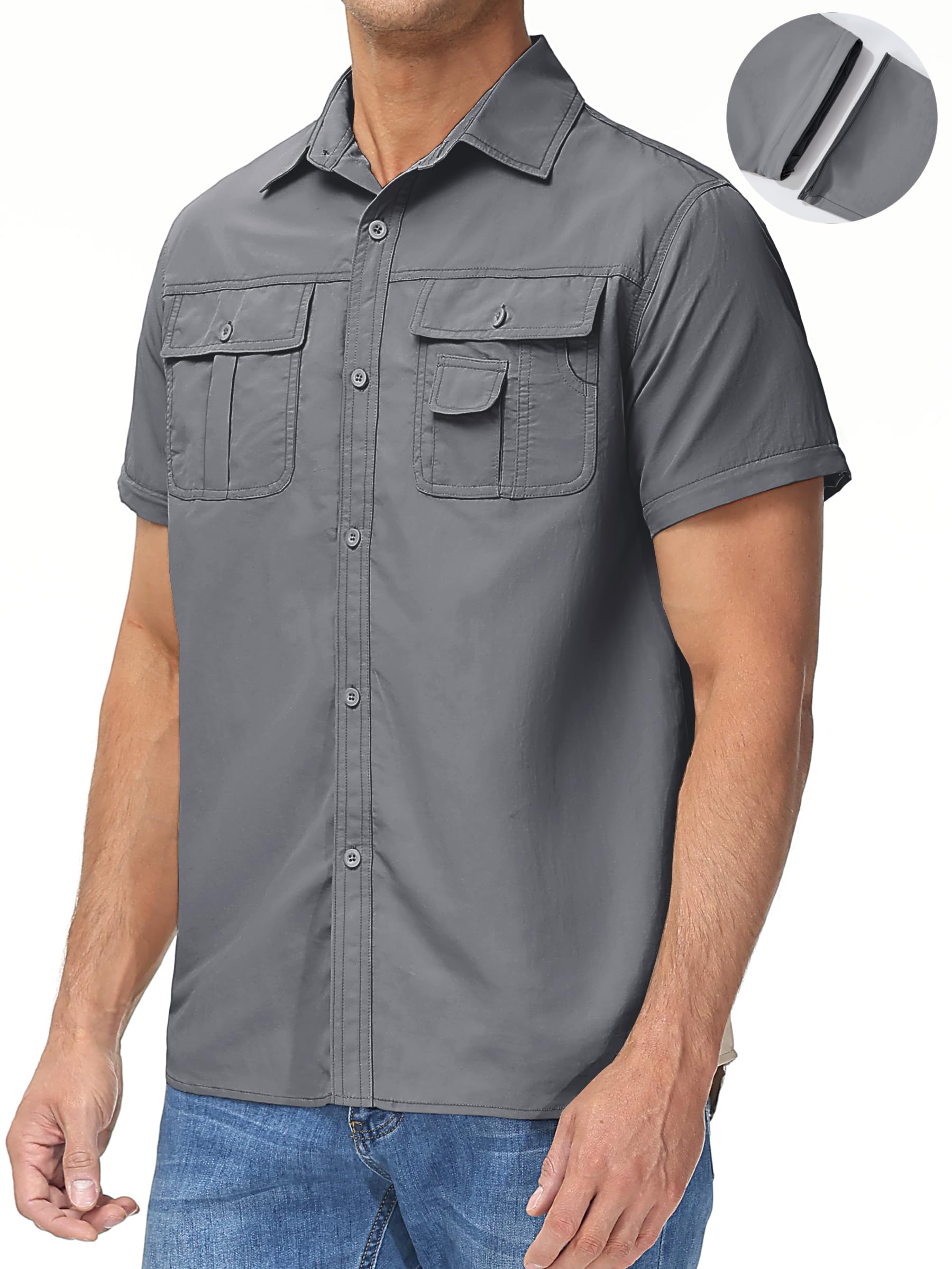 TACVASEN Men's Short Sleeve Button-Up Shirt | Breathable Summer Work Shirt for Men | Casual & Outdoor Activities