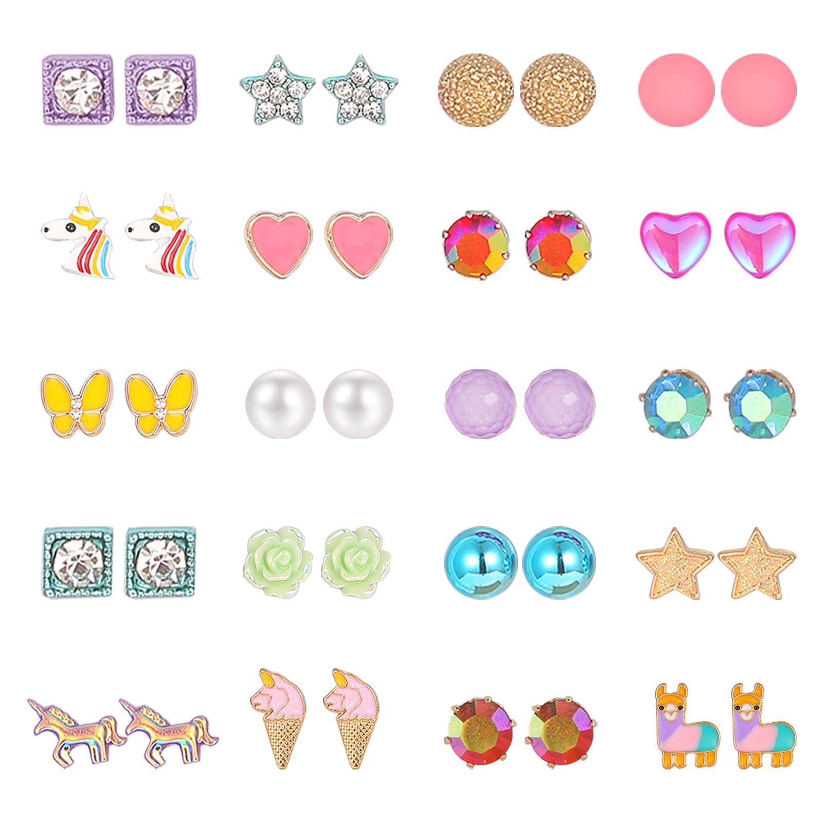 NEWITIN 20/40/60/80 Pairs Colorful Cute Stud Earrings for Girls & Women - Hypoallergenic Stainless Steel Ear Jewelry Set for Daily Wear, Parties & Gifts