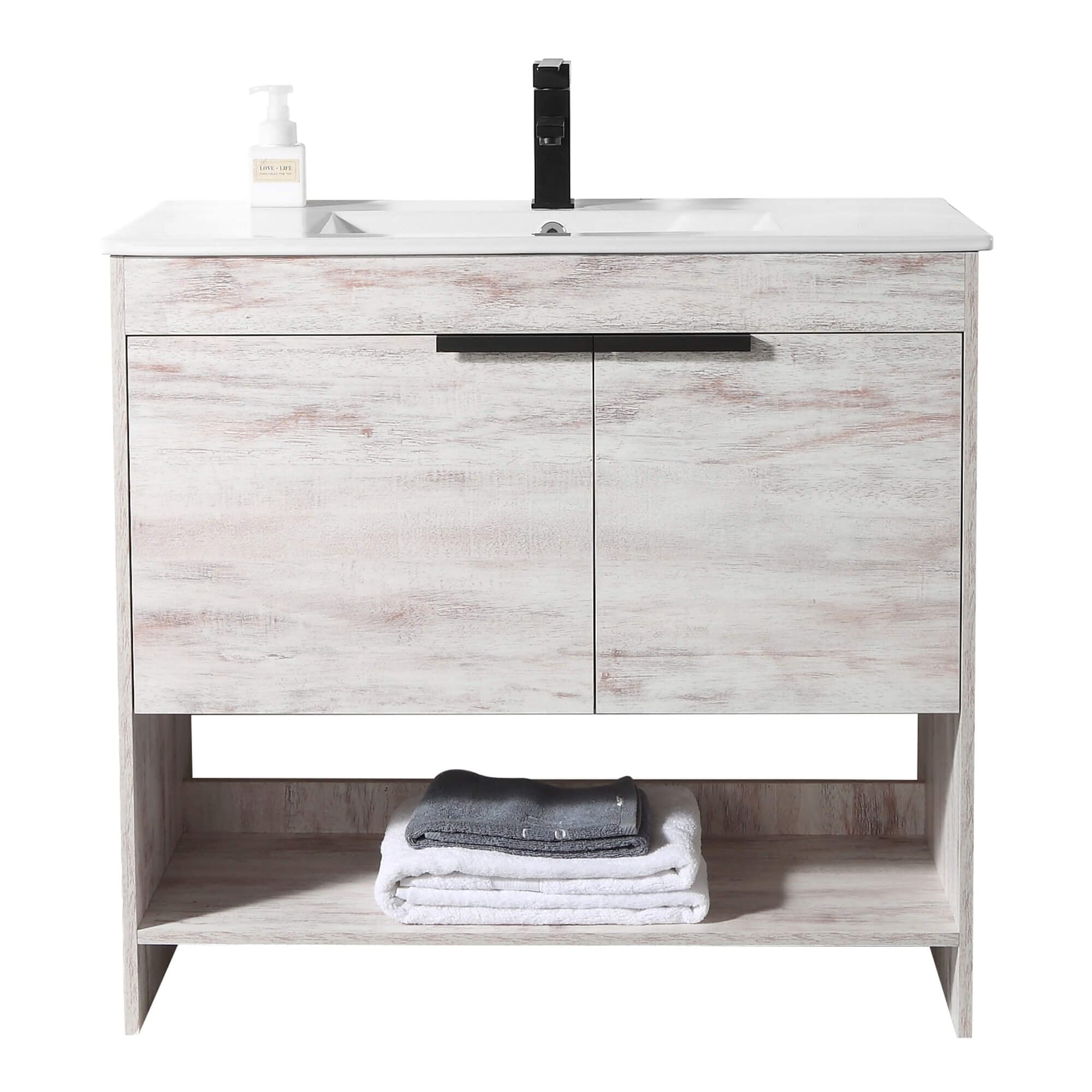 Fine Fixtures Phoenix 36-Inch Bathroom Vanity with Sink – Modern White Vanity for Small Bathrooms | Soft-Close Doors, Storage Drawers & Durable Construction | Perfect for Powder Rooms, Guest Baths & Apartment Remodels (Full Assembly Required)