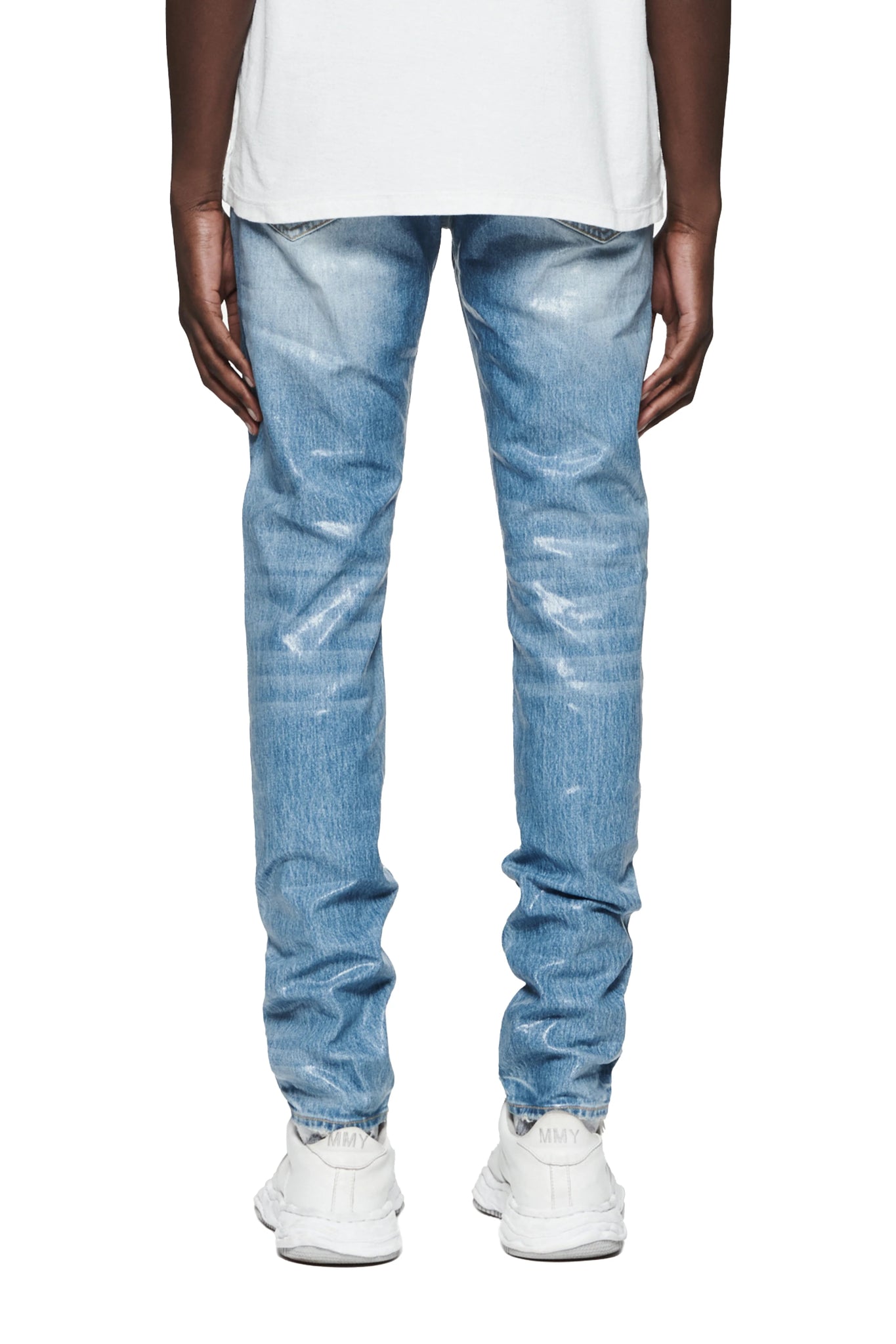 Purple Brand P001 SKCI Skinny Coated Light Indigo Jeans for Men - Slim Fit Stretch Denim Pants for Casual Wear & Night Out