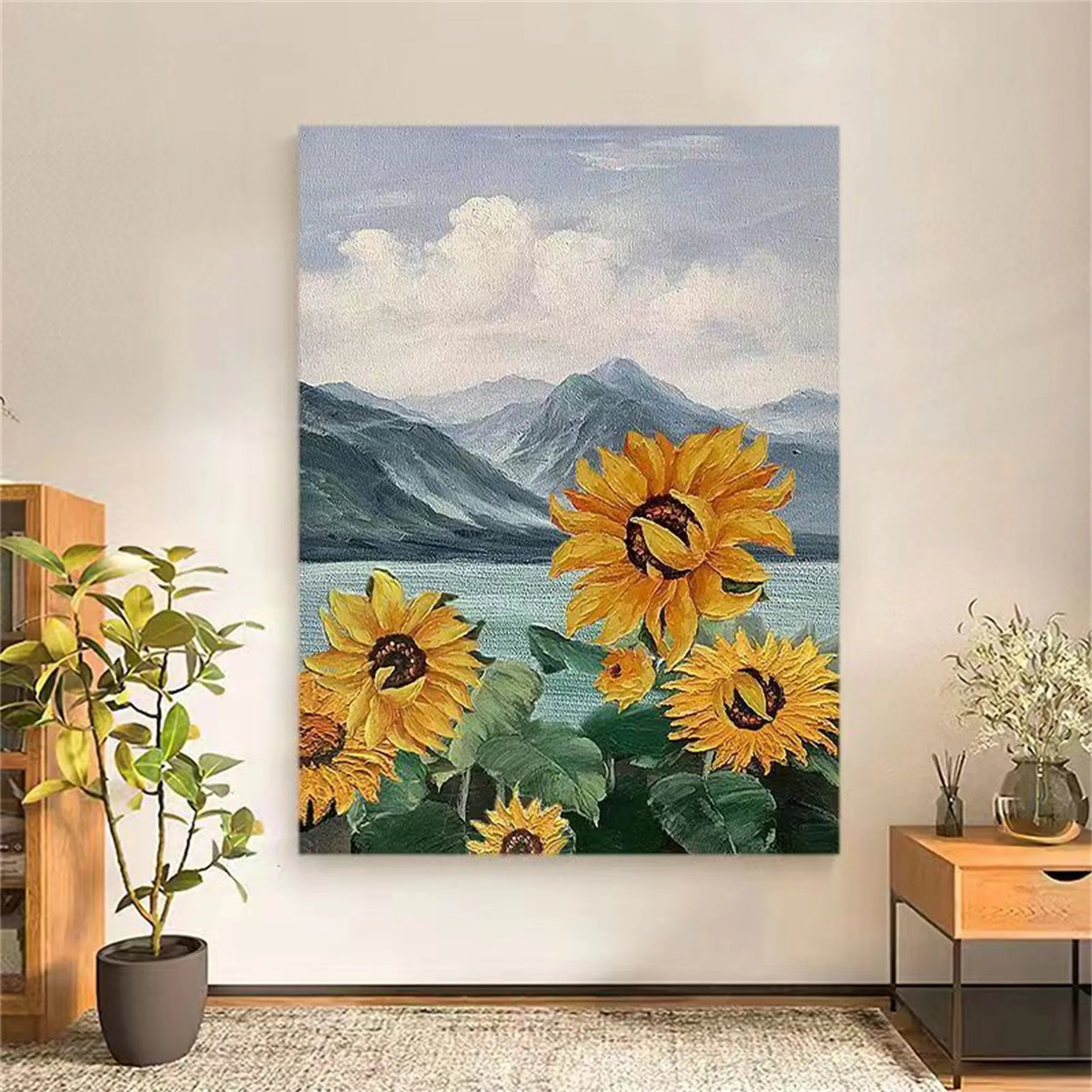 Flower and Tree Painting #FT089 - Handmade Canvas Art for Home Decor, Office & Living Room Wall