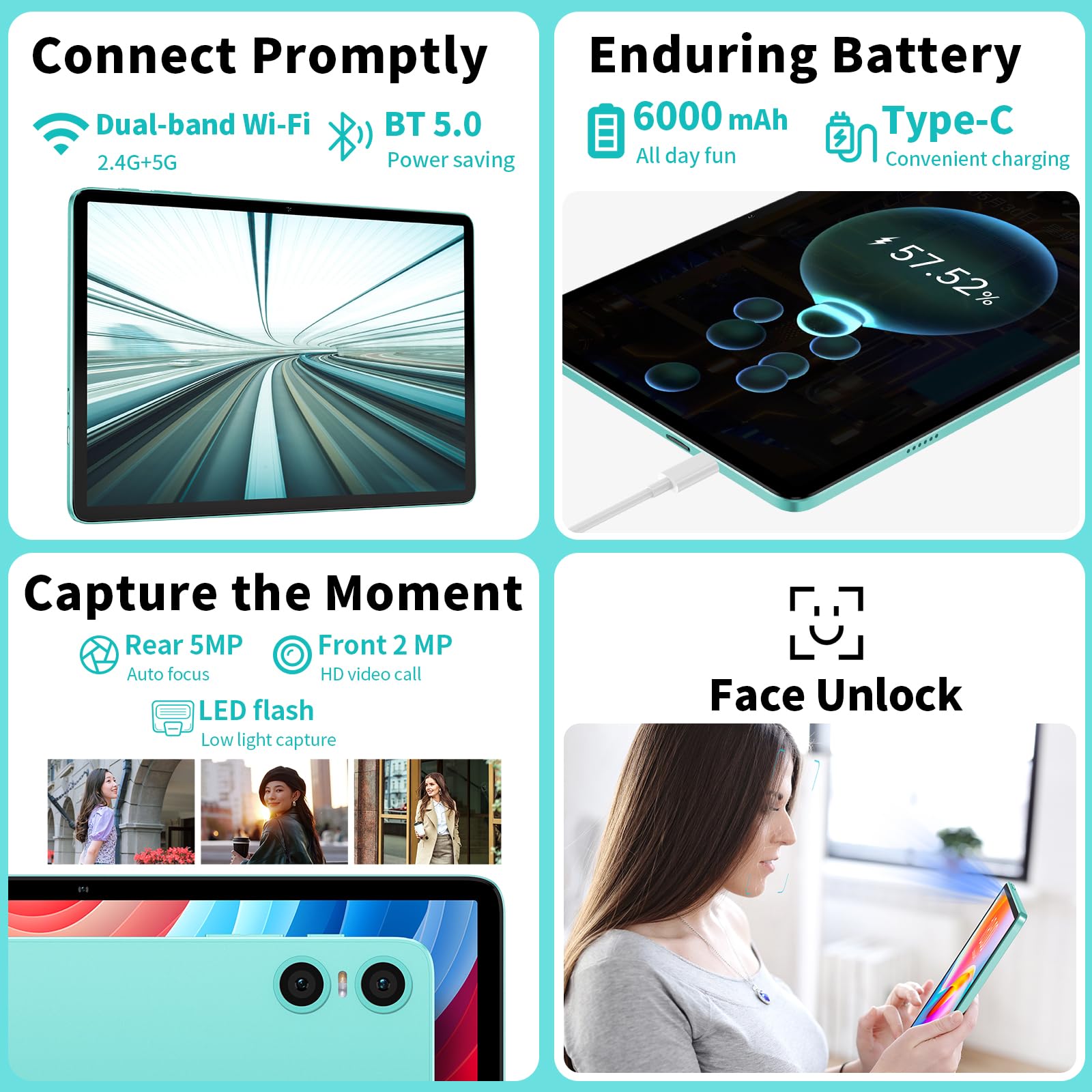 ODEA Android 14 Tablet 10 Inch - 12GB RAM 128GB ROM (Expandable to 1TB) with Unisoc T606 Octa-Core Processor, Widevine L1, HD IPS Touchscreen, 6000mAh Battery, Dual Camera - Perfect for Work, Study & Entertainment