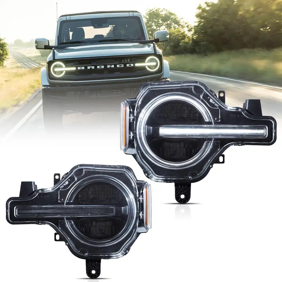 2020-2024 Ford Bronco LED Headlight Assembly with Projector - High Performance Replacement Headlights for Off-Road & Night Driving