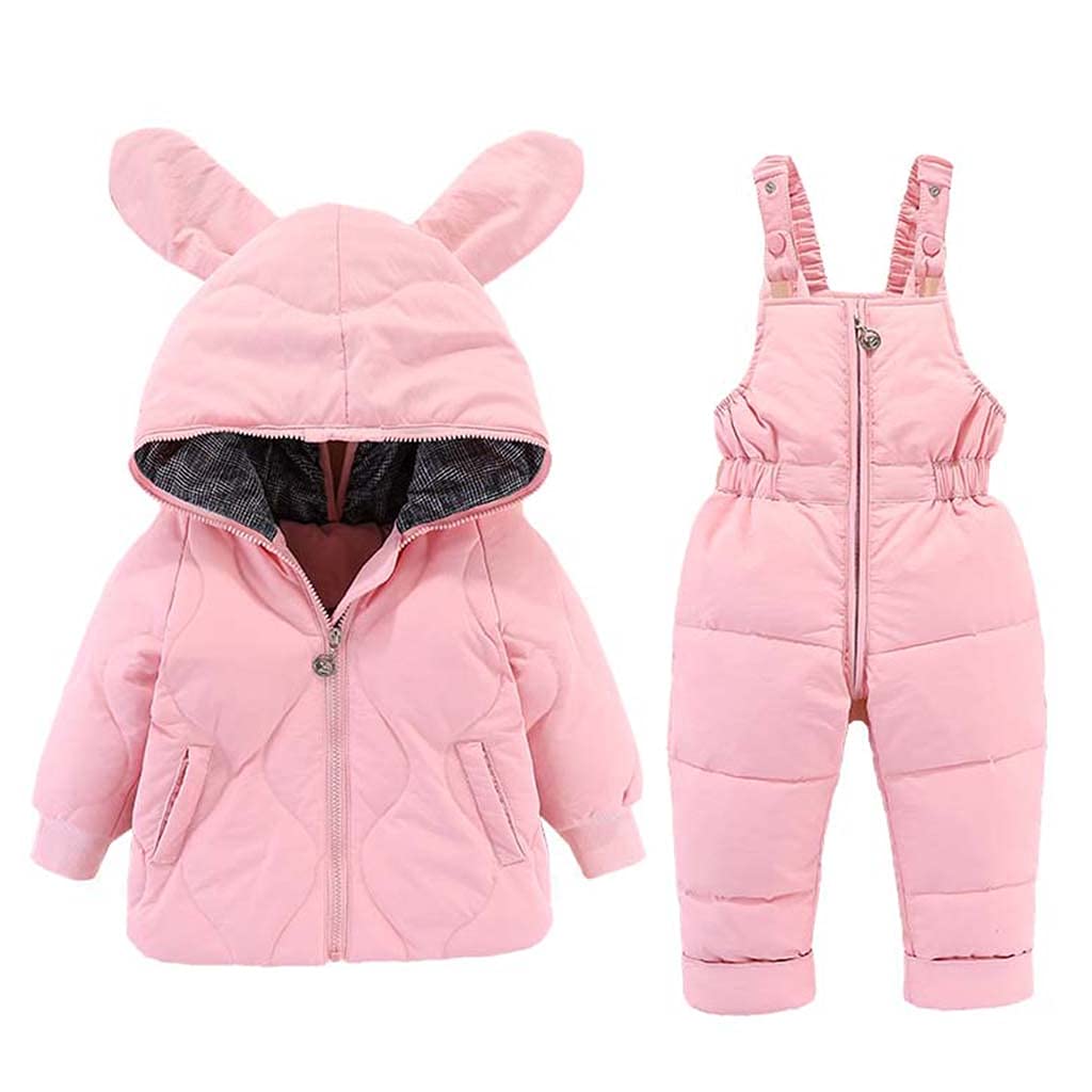 2 Piece Baby Girls Winter Snowsuit Set - Hooded Puffer Down Jacket & Ski Pants for Cold Weather - Warm Snow Outfit for Toddler Skiing, Snow Play & Outdoor Winter Activities