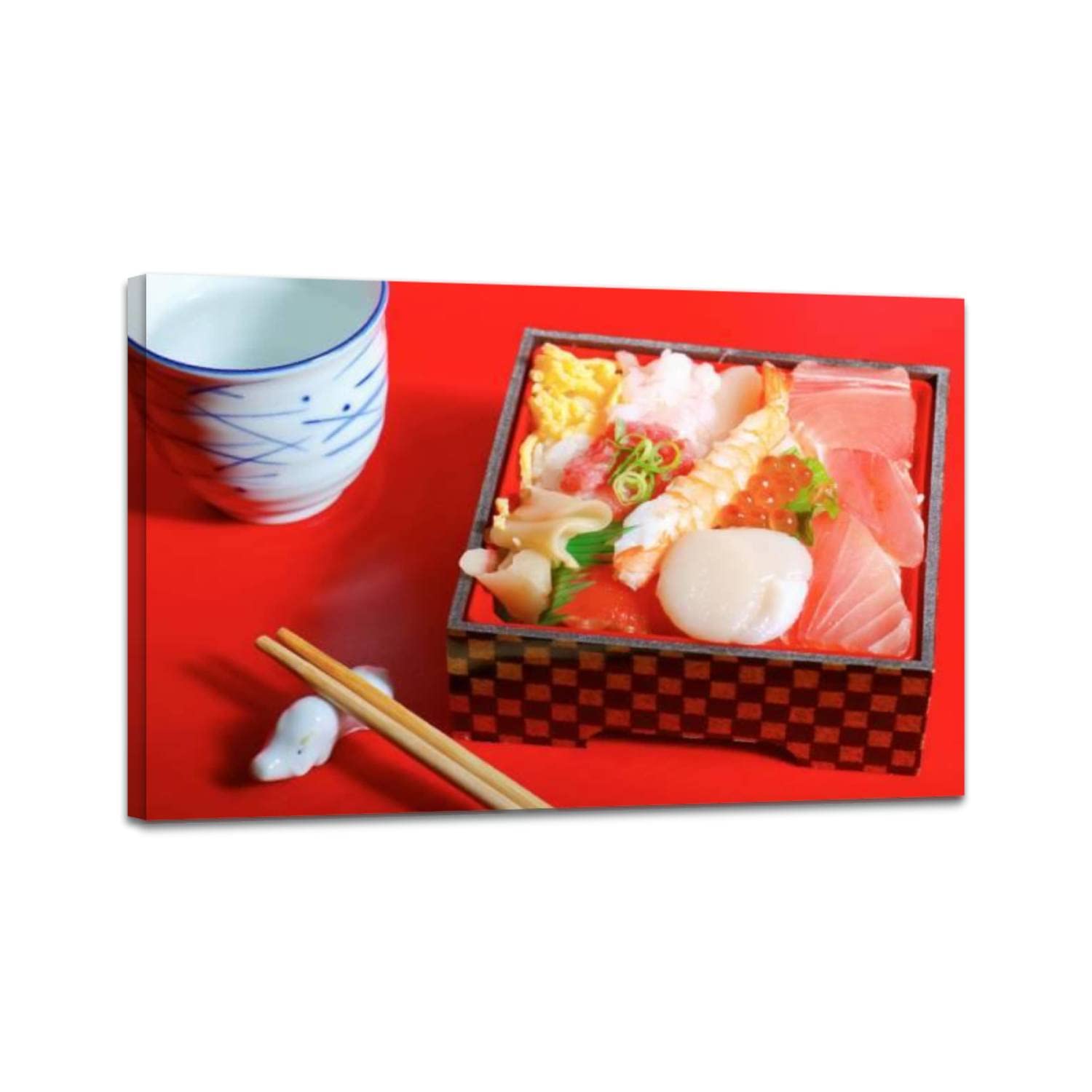 Ready to Hang Wall Art - Modern Framed Canvas Painting of Bowl Rice Topped Sashimi | Home Décor for Bedroom, Living Room & Office | Perfect Gift Idea for Food Lovers & Japanese Cuisine Enthusiasts