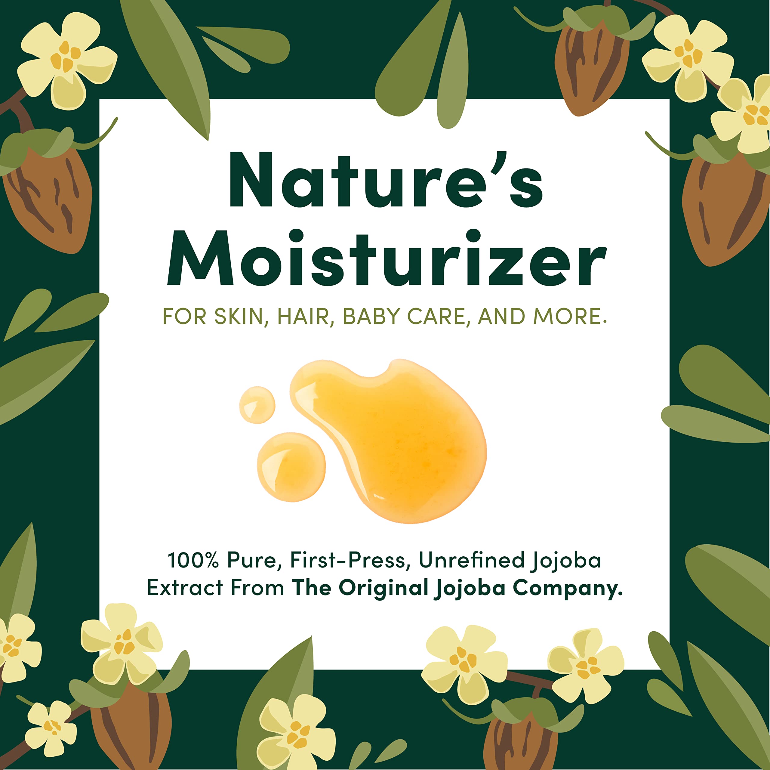 Pure Organic Jojoba Oil for Skin, Hair & Beard - 100% Natural Unrefined Moisturizer for Face, Body & Nails - Dry Skin Treatment & Hydrating Hair Care (64 fl oz) - Perfect for Daily Skincare Routine & DIY Beauty Recipes