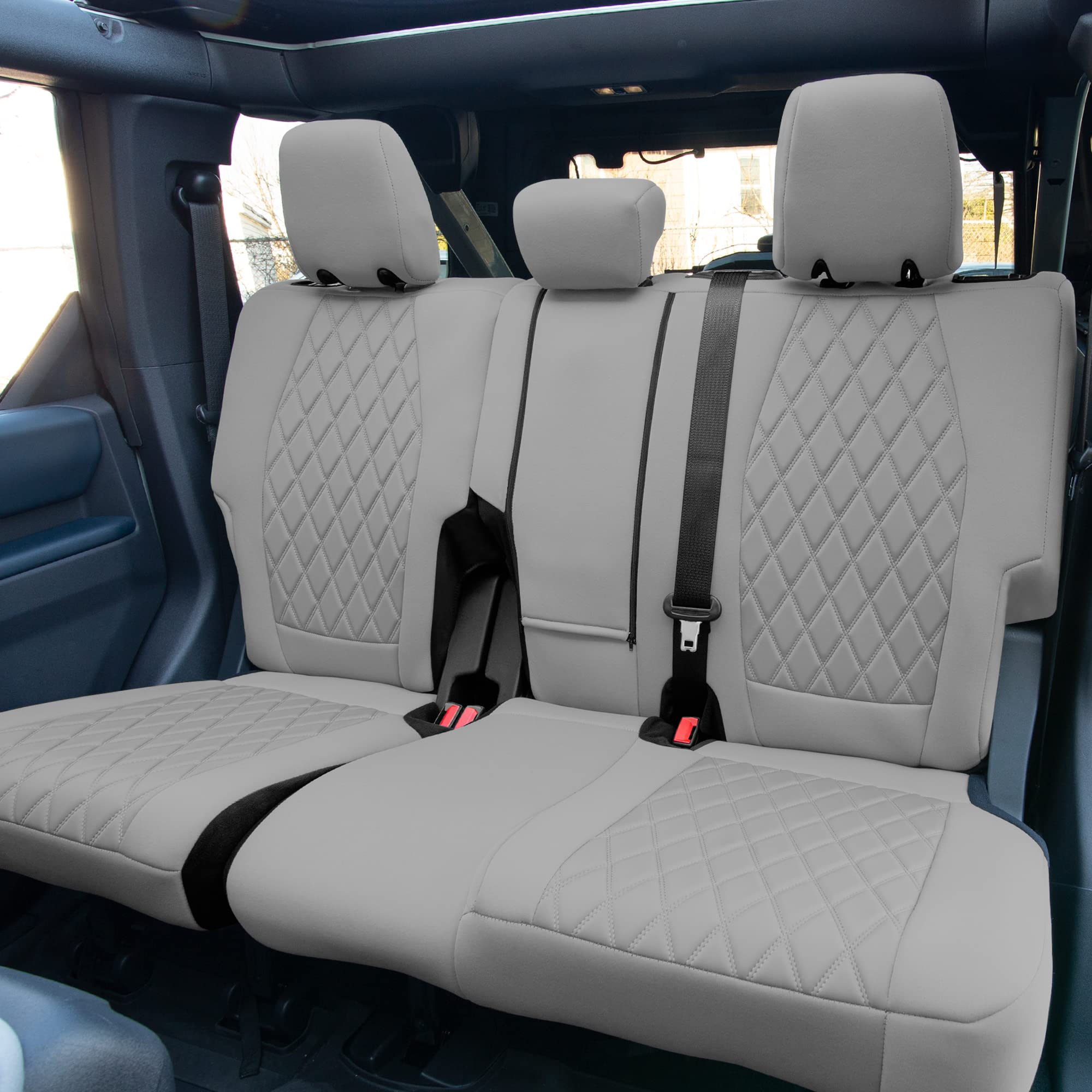 Custom Fit Neoprene Seat Covers for 2021-2022 Ford Bronco SUV - Water Resistant Neosupreme Front & Rear Set in Solid Gray | Perfect for Off-Road Adventures, Daily Commutes & Car Protection