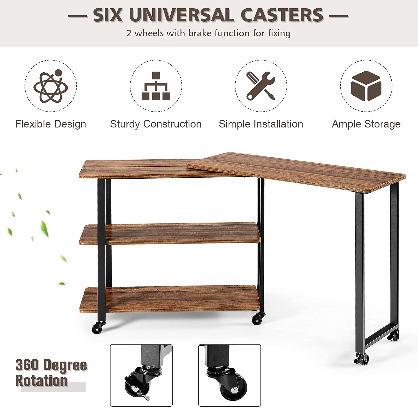 Tangkula 360° Rotating Side Table for Couch - 2-Tier Mobile Laptop Desk with Sturdy Metal Frame, Snack Table for Living Room, Bedroom & Home Office - Perfect for Working, Reading & Relaxing (Brown)