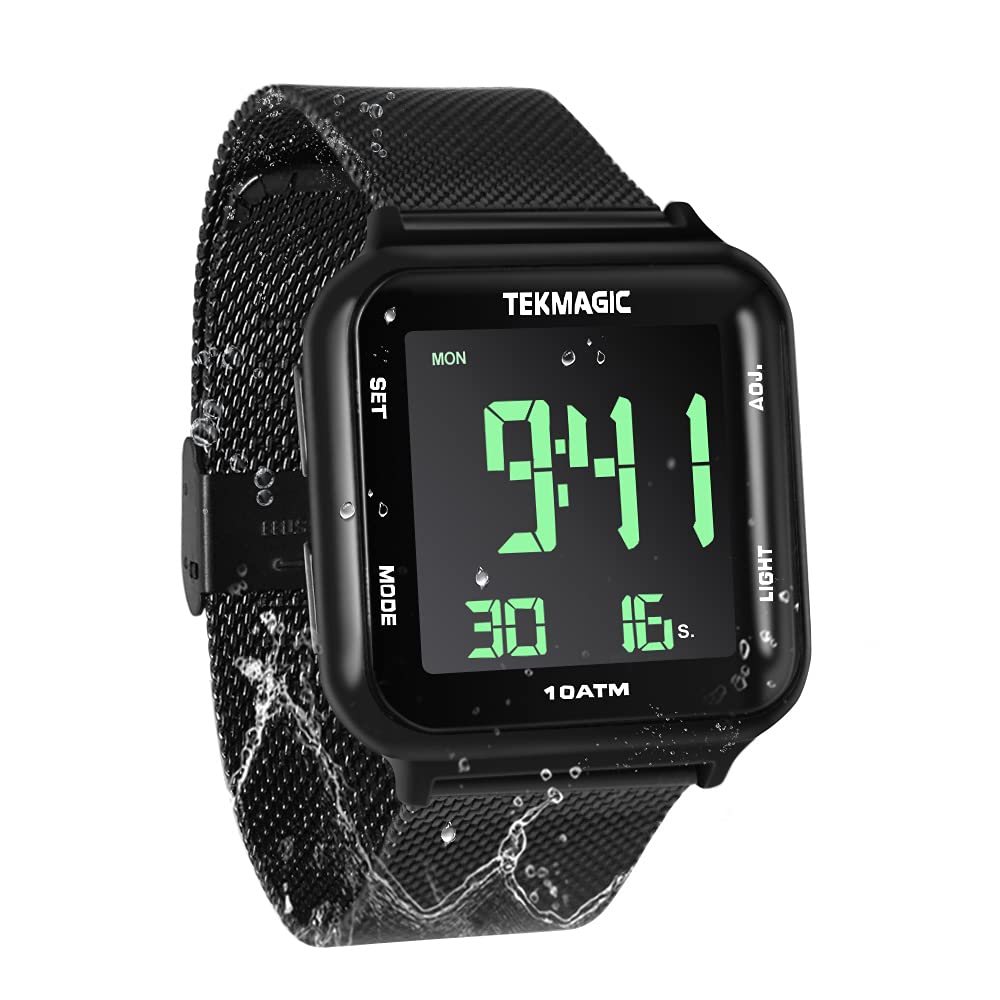 10 ATM Waterproof Digital Dive Watch - Stainless Steel Strap with Chronograph, Timer, Alarm, Calendar & Dual Time Display | Perfect for Scuba Diving, Swimming & Outdoor Sports