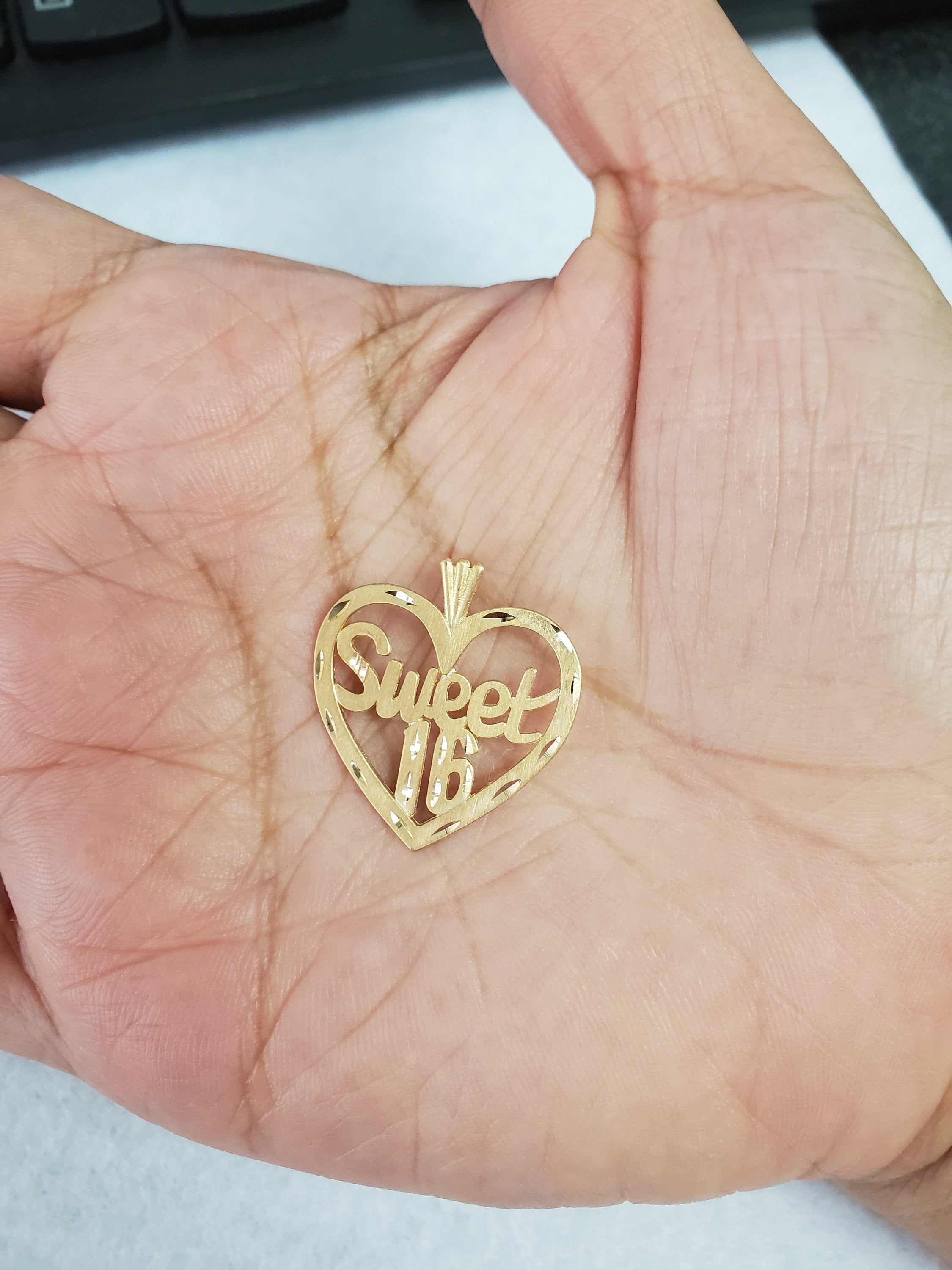 Sweet 16 Heart Shaped Diamond Cut Charm Pendant Necklace - Perfect for Birthday Gifts, Anniversary Presents & Valentine's Day Jewelry