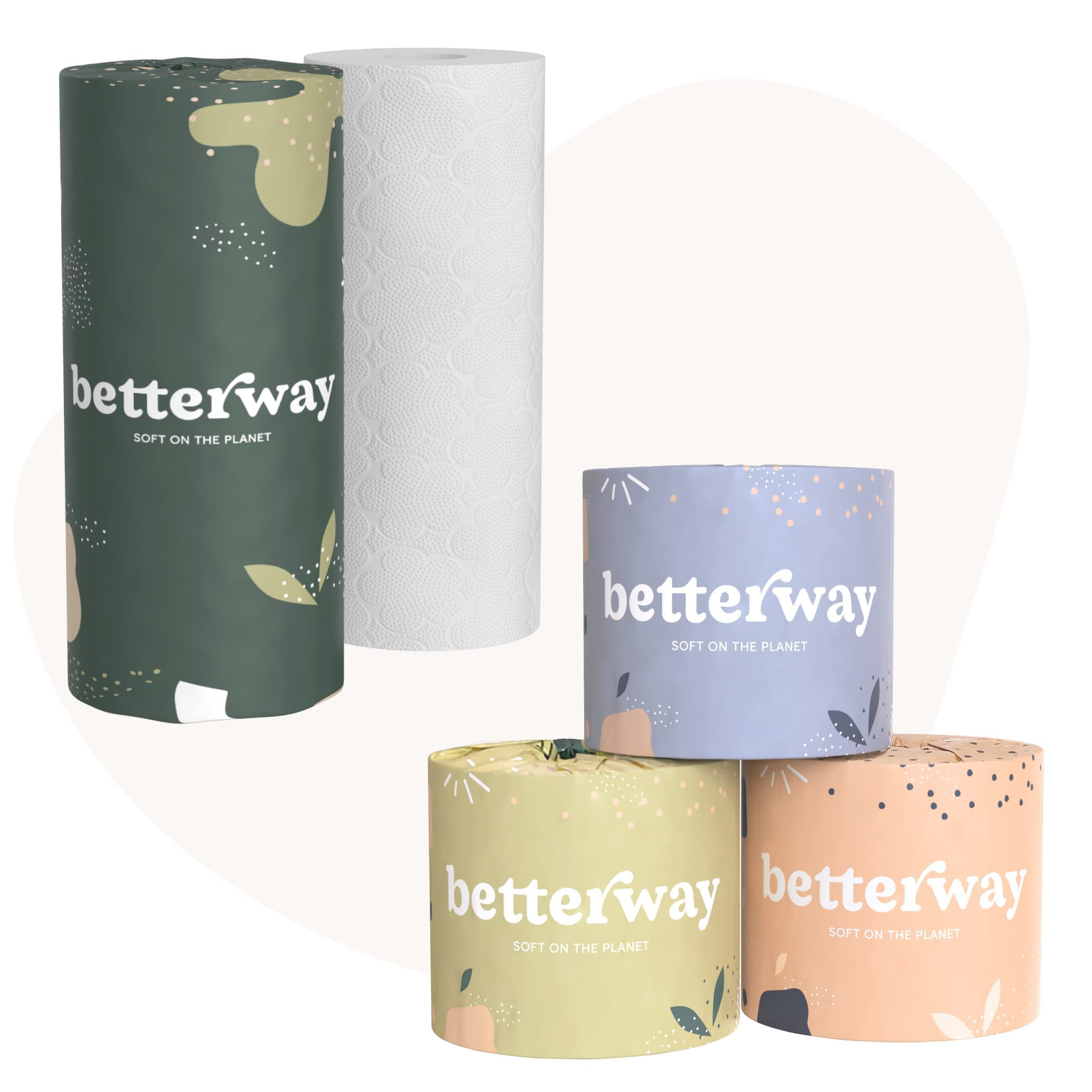 Betterway 100% Eco-Friendly Bamboo Paper Towels (6 Rolls) & Bamboo Toilet Paper (36 Rolls) Bundle - Sustainable & Soft for Kitchen, Bathroom & Household Use