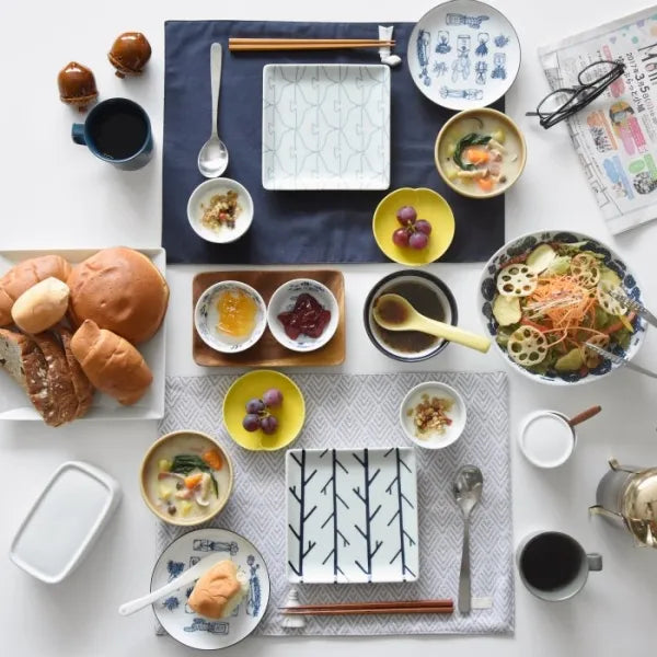 Premium Japanese Hasami Yaki Square Plate Set - 7-Piece Ceramic Dinnerware with Various Traditional Patterns | Elegant Table Setting for Dining, Entertaining & Home Decor