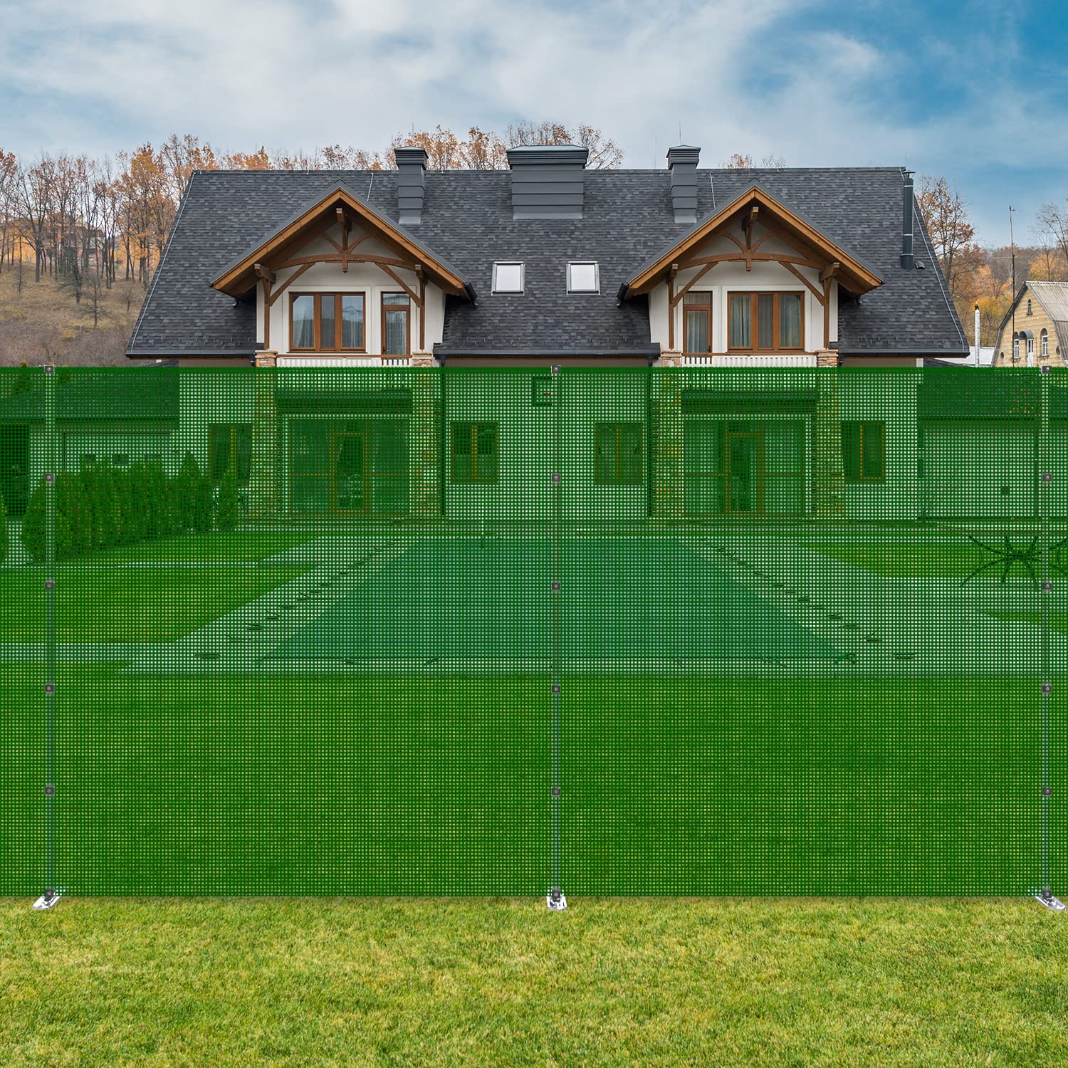 Coarbor 6'x20' Removable Outdoor Fence Panel - Heavy Duty Pool Barrier, Dog & Chicken Yard Fencing with Spikes Poles, Garden Border Protection (Green) | Perfect for Backyard Security, Pet Containment & Vegetable Garden Protection