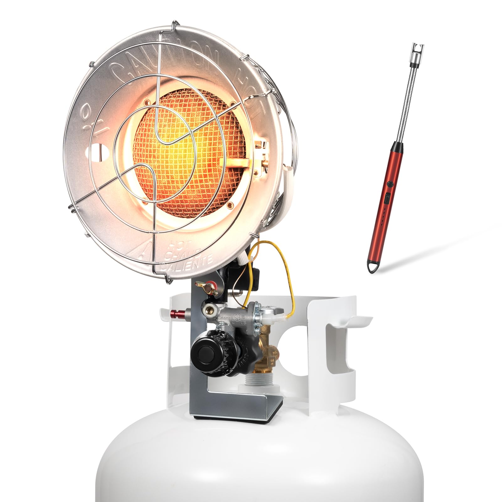 Portable Propane Heater 12,000-18,000 BTU with USB Rechargeable Lighter - 3 Heat Settings for Outdoor, Garage, RV, Camping & Workspaces - Indoor Safe Buddy Heater for Patio, Tailgating & Emergency Heating