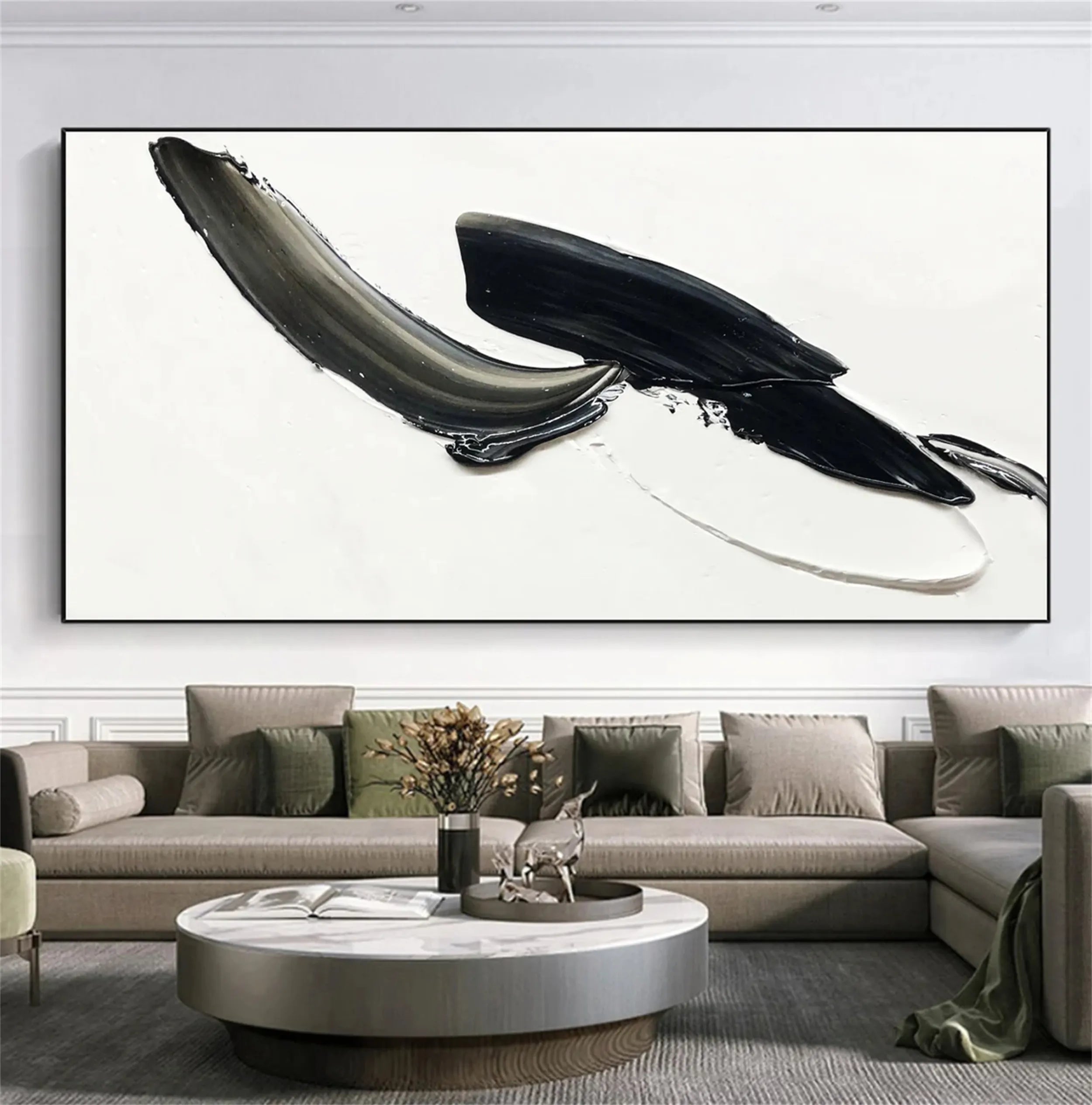 White & Black Minimalist Textured Painting Canvas - Modern Abstract Wall Art for Living Room, Bedroom & Office Decor | Premium Quality Artist Canvas #MM210