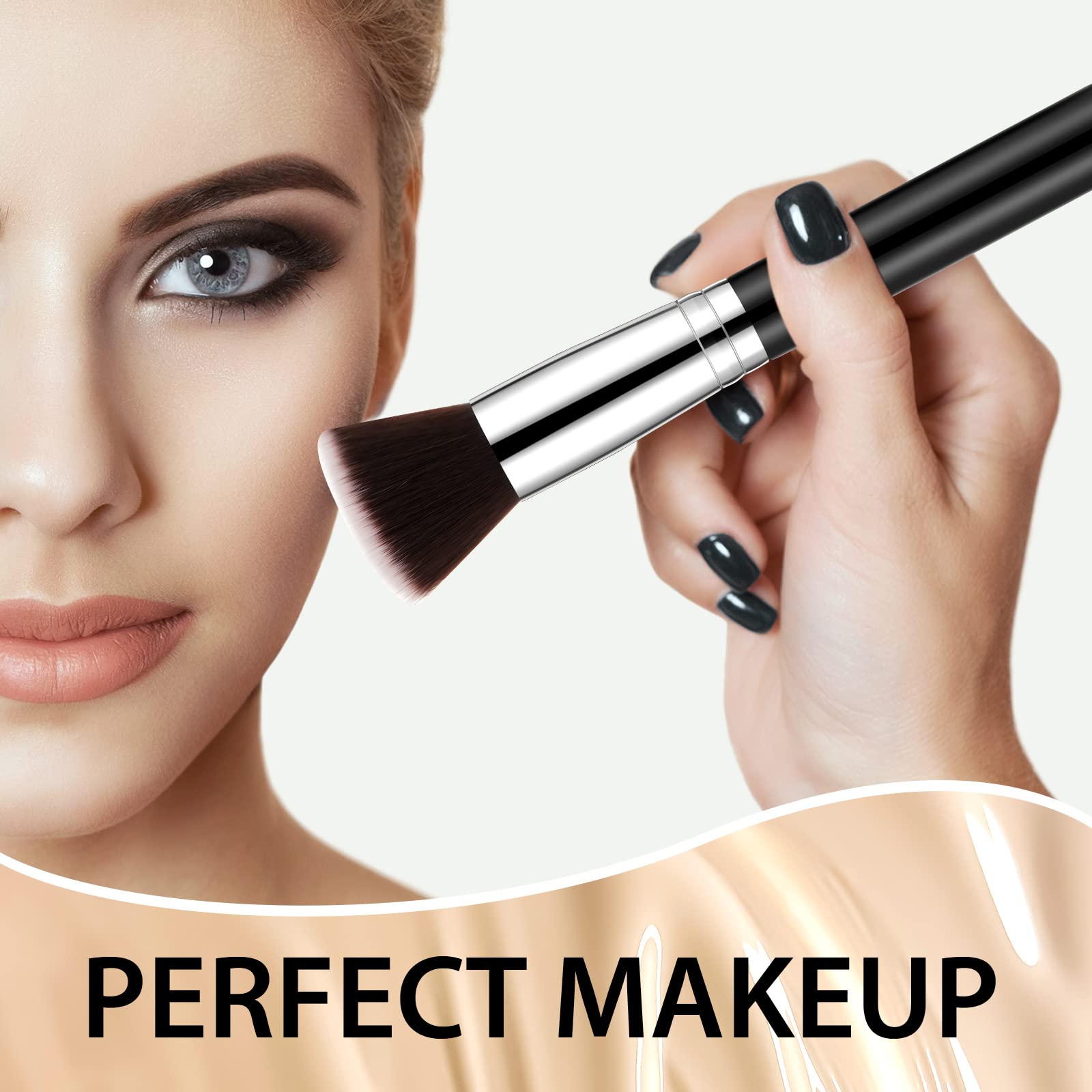 Tanlade 10-Piece Professional Makeup Brush Set - Flat Top Foundation Brush for Liquid, Cream & Powder, Contour, Blush, Concealer, Eyeshadow Blending & Liner - Perfect for Wedding, Bridal & Professional Makeup Artists (Black)