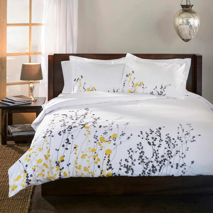 Reed Cotton Embroidered Floral Duvet Cover Set - Queen Size 3-Piece Bedding Set with Pillowcases, Soft Breathable Luxury Bed Cover for Master Bedroom, Guest Room & Dorm Decor