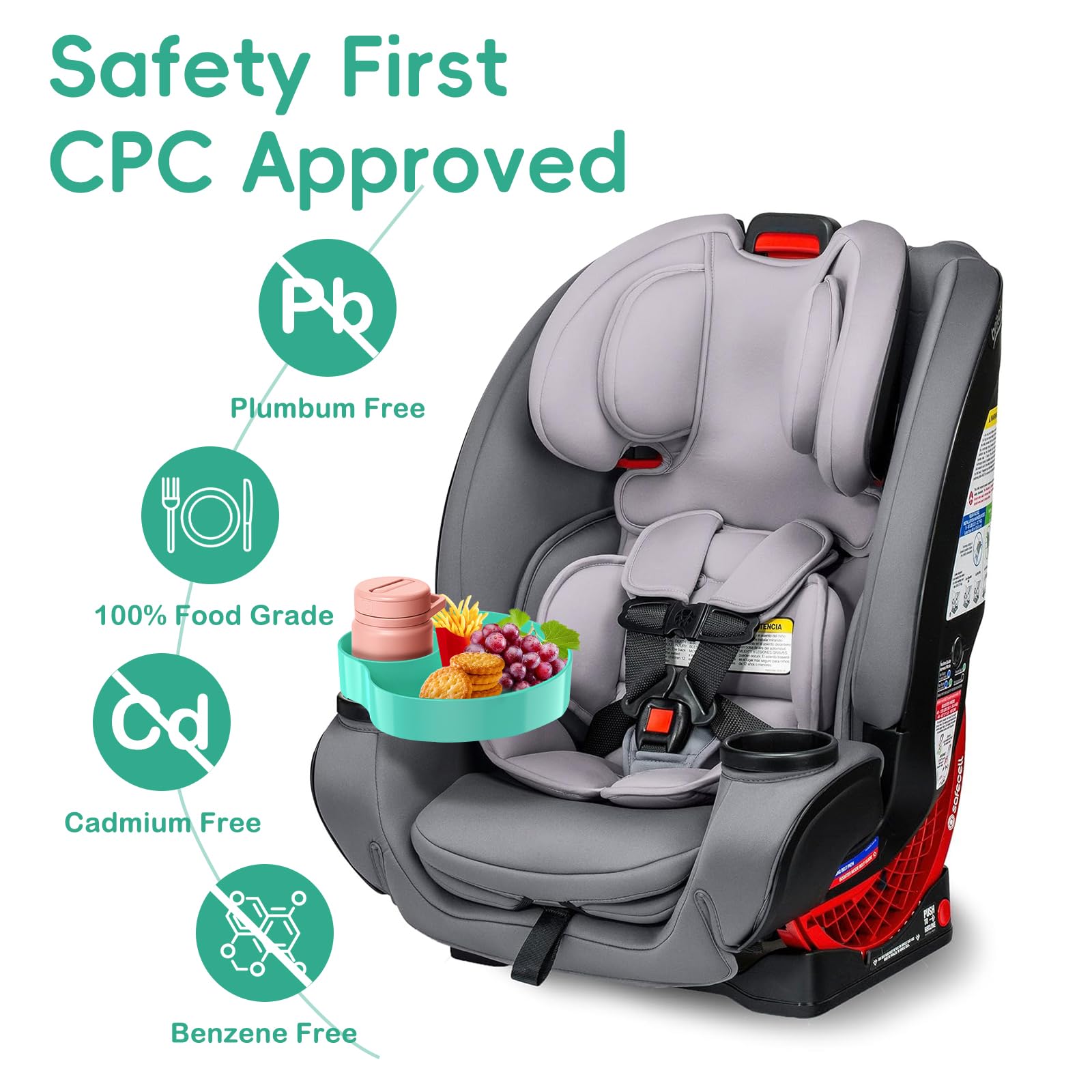 Best Kids Car Seat Tray with Cup Holder - Light Green Travel Tray for Toddlers, Snack Tray for Road Trips & Strollers - Perfect for Eating, Playing & Learning On-The-Go