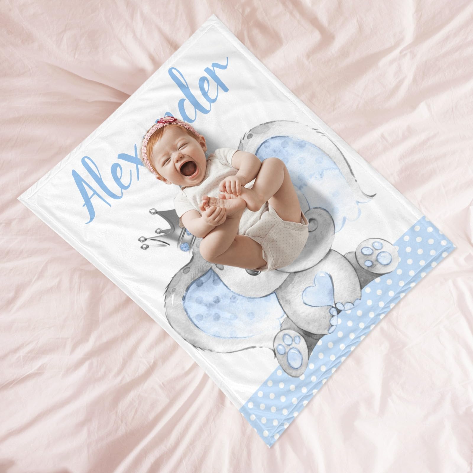 Personalized Baby Blanket with Name - Custom Elephant Design Super Soft Blanket for Newborn Boys & Girls - Perfect Baby Shower Gift, Nursery Decor & Cozy Swaddle Blanket for Infants