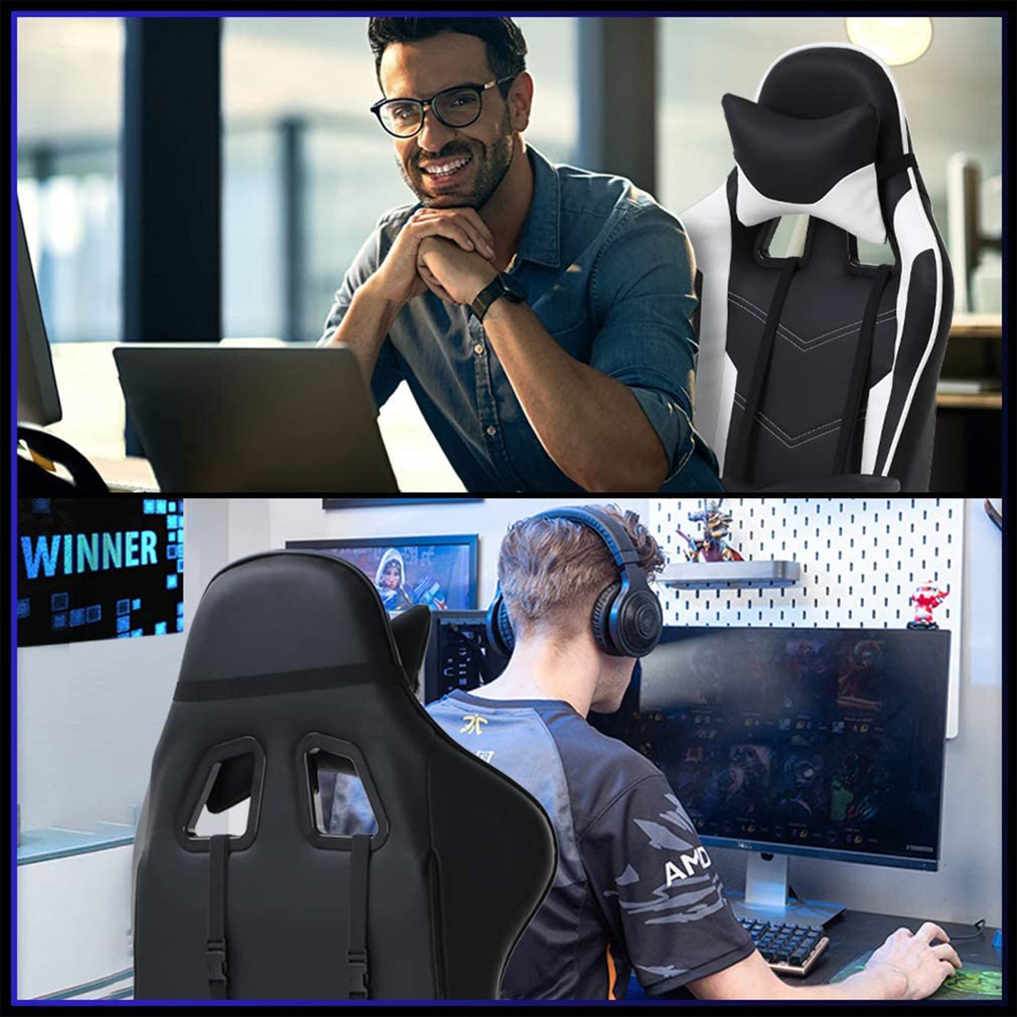 Best Ergonomic Office Chair - PU Leather Executive Computer Desk Chair with Lumbar Support & Footrest - Adjustable Swivel Rolling Task Chair for Women & Men - Perfect for Home Office, Gaming & Workspaces (White)
