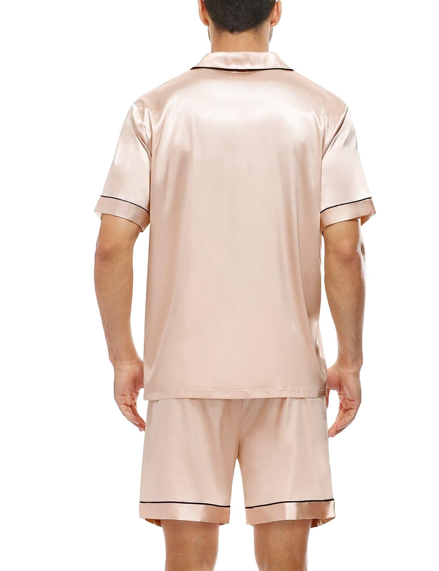 SWOMOG Couple Matching Pajamas Sets for Women & Men - Soft Silk Button Down Pjs with Short Sleeve - 2 Piece Loungewear Set for Valentine's Day, Anniversary Gifts & Cozy Nights at Home